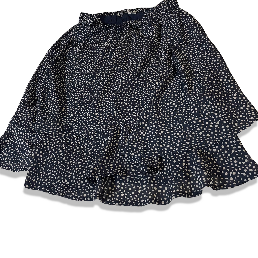 Vintage Women's Petrol polka dot print black ruffle mini skirt in XS/S|SKU 3799