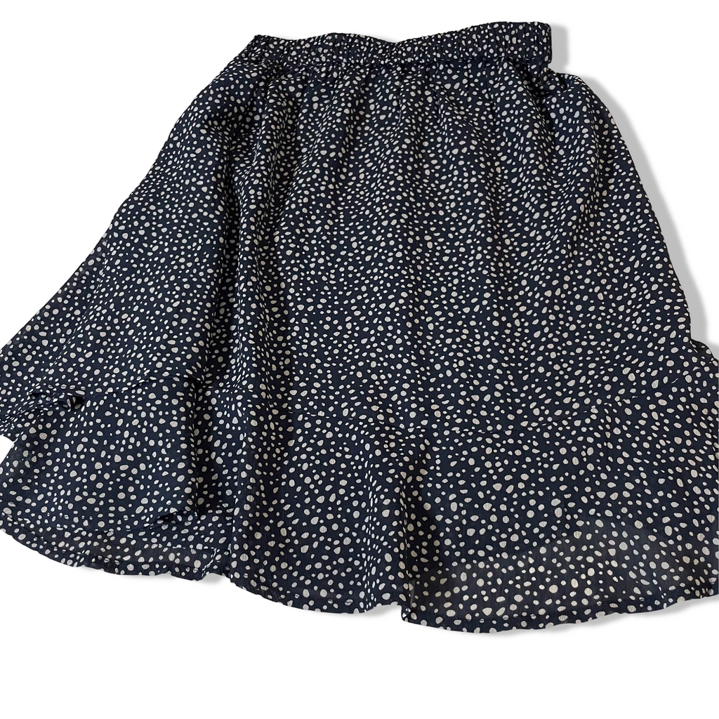 Vintage Women's Petrol polka dot print black ruffle mini skirt in XS/S|SKU 3799