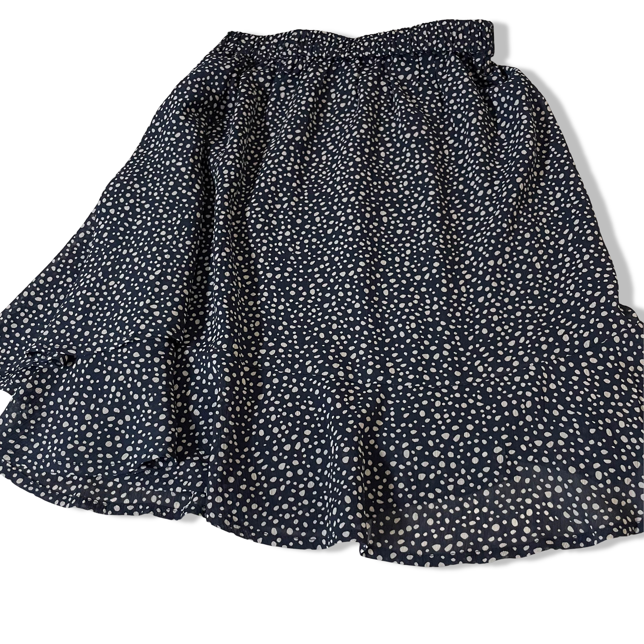 Vintage Women's Petrol polka dot print black ruffle mini skirt in XS/S|SKU 3799