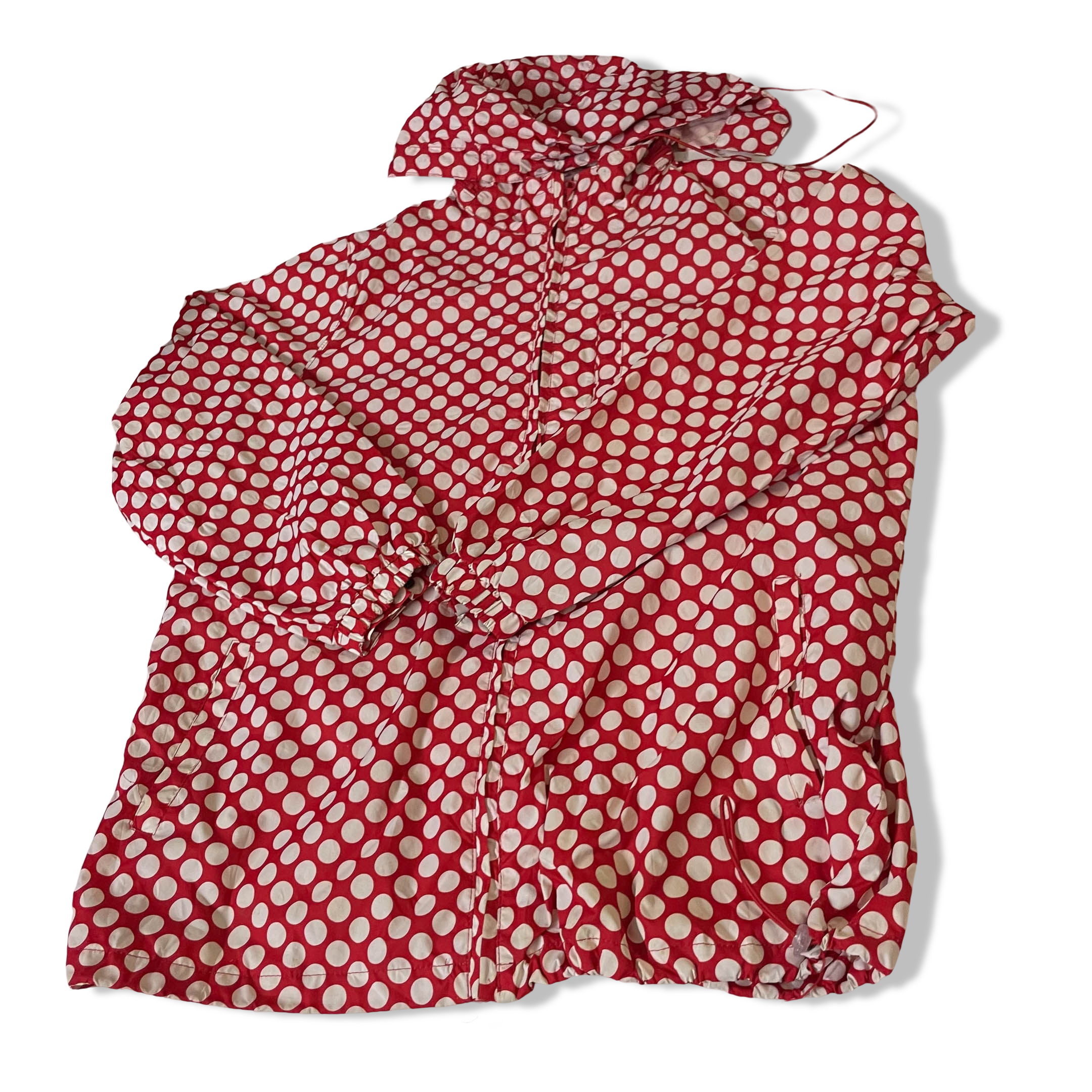 Vintage Denim Co polka dot print red windbreaker hoodie jacket UK 12|L29W23|3807