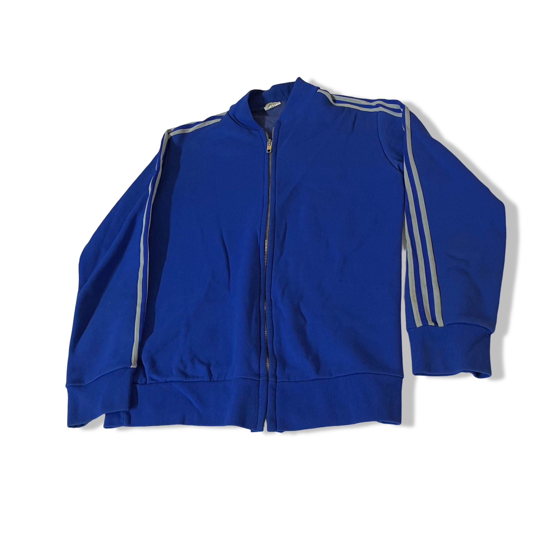 Vintage 80's Adidas Original blue trefoil full zip 3 stripe jacket in S|SKU 3808