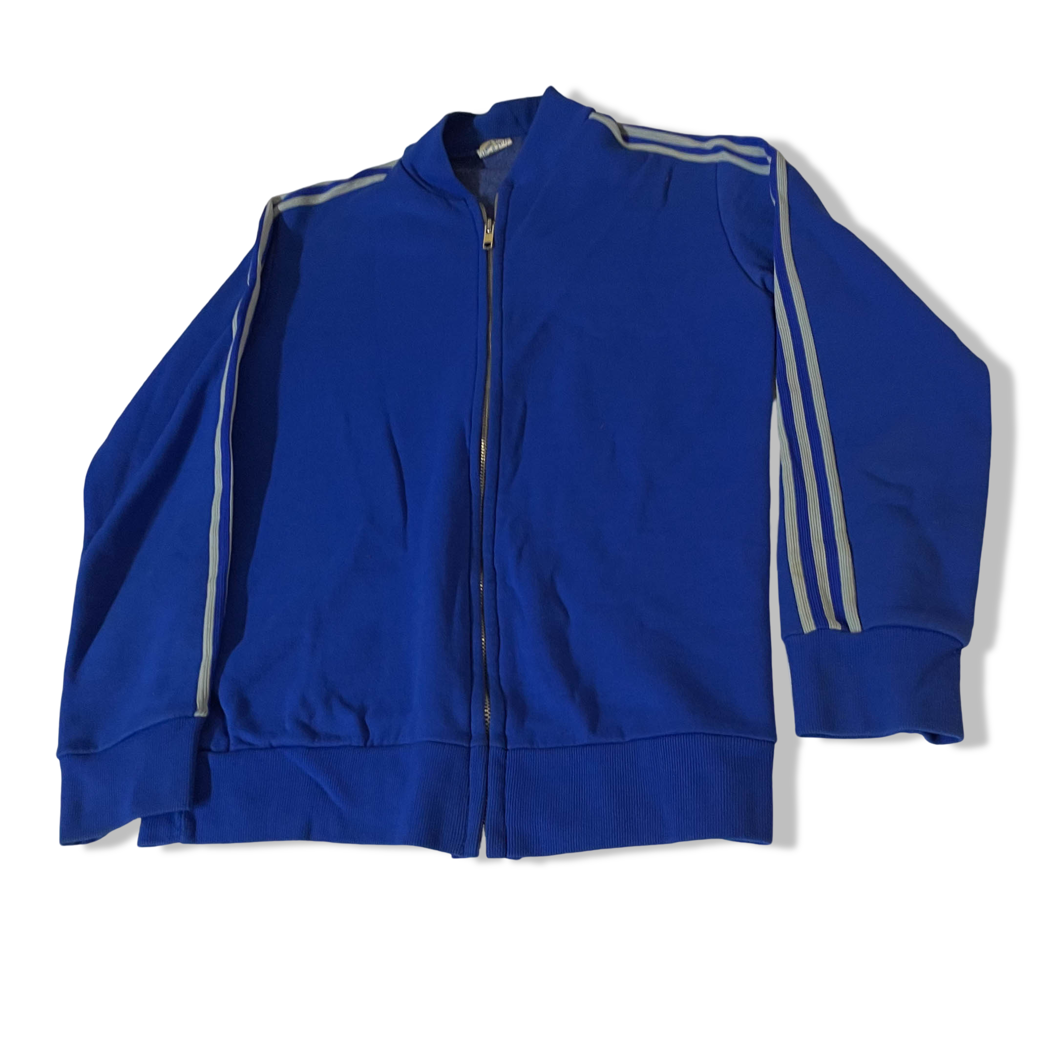 Vintage 80's Adidas Original blue trefoil full zip 3 stripe jacket in S|SKU 3808