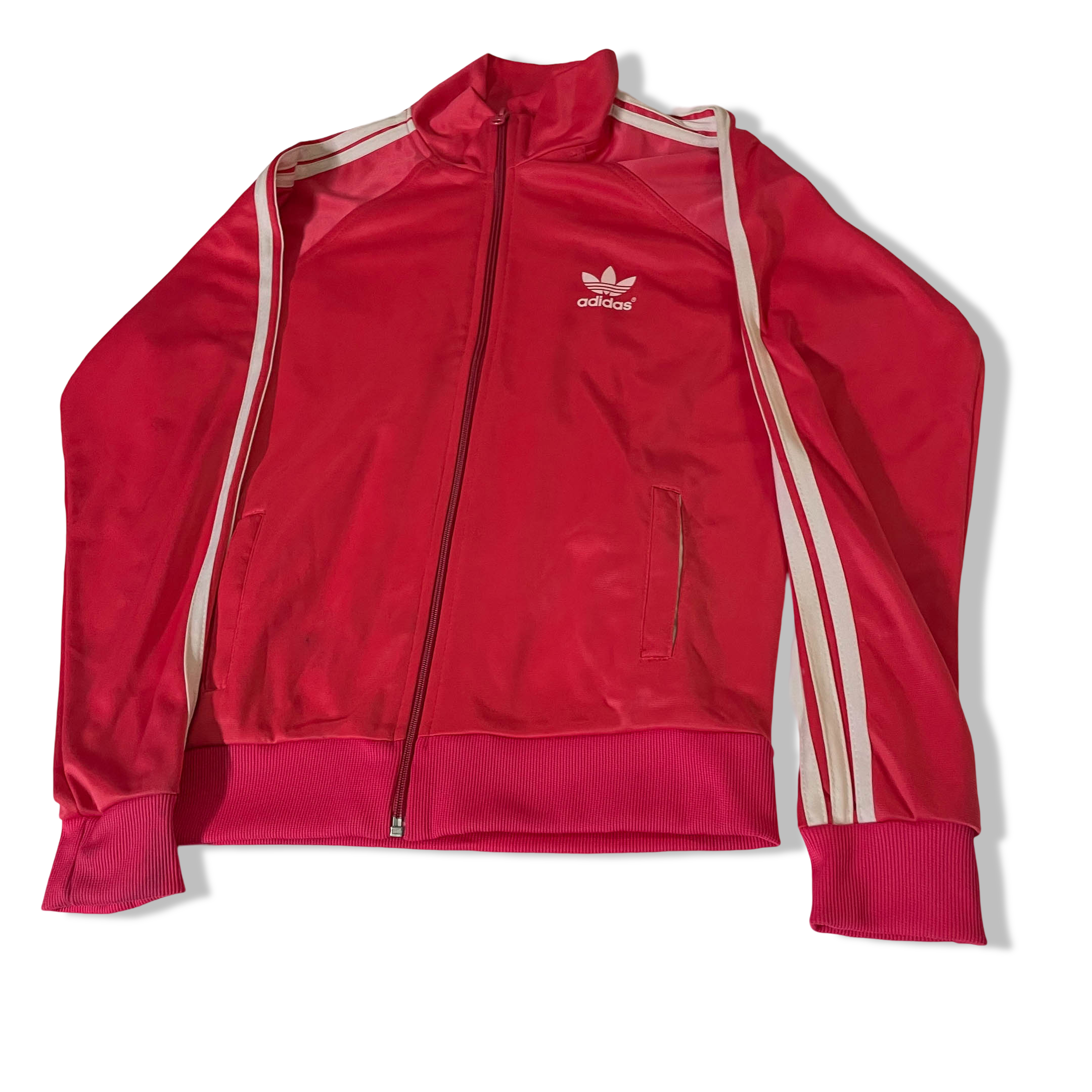 Vintage 90's Adidas women's 3 stripe pink track top in S/M|L 26 W 20| SKU 3811