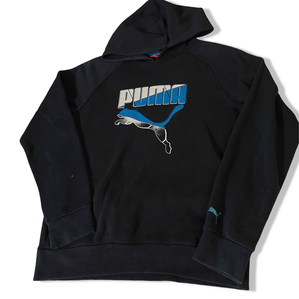 Vintage Puma sports life style big logo print black hoodie in S|L22W19|SKU 3813