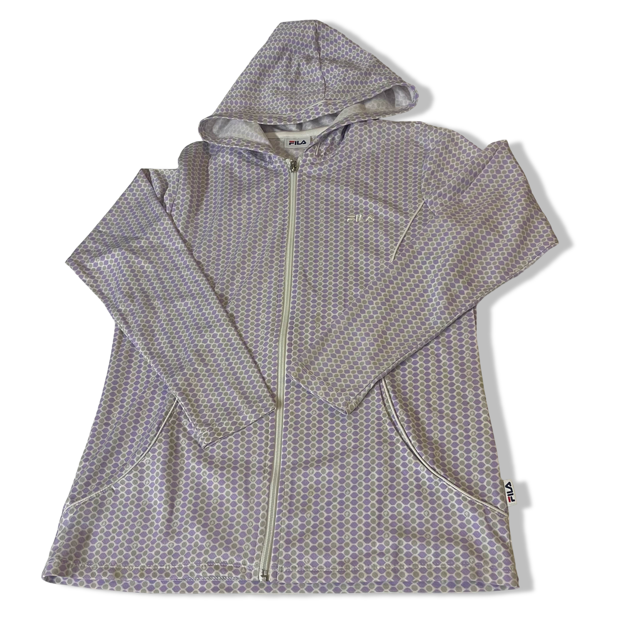 Vintage Fila Geometric pattern white full zip hoodie in M|L24 W 17| SKU 3814