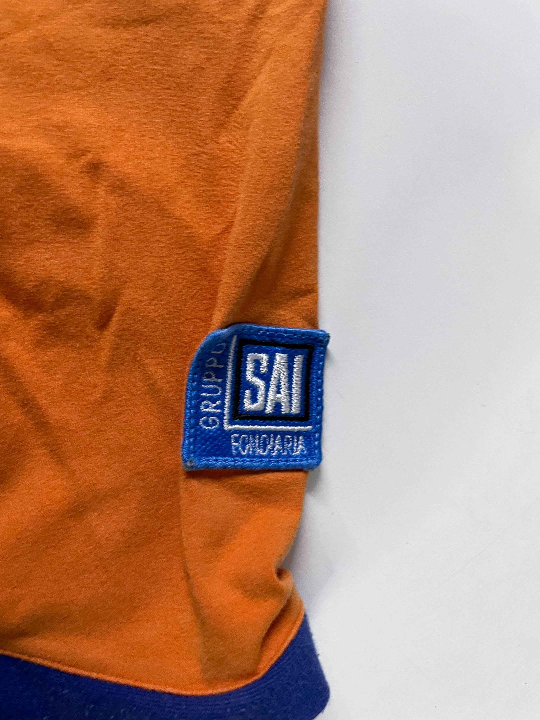 Vintage Men's Sergio Tacchini colorblock orange & white tees in L|L27 W18|SKU 4116