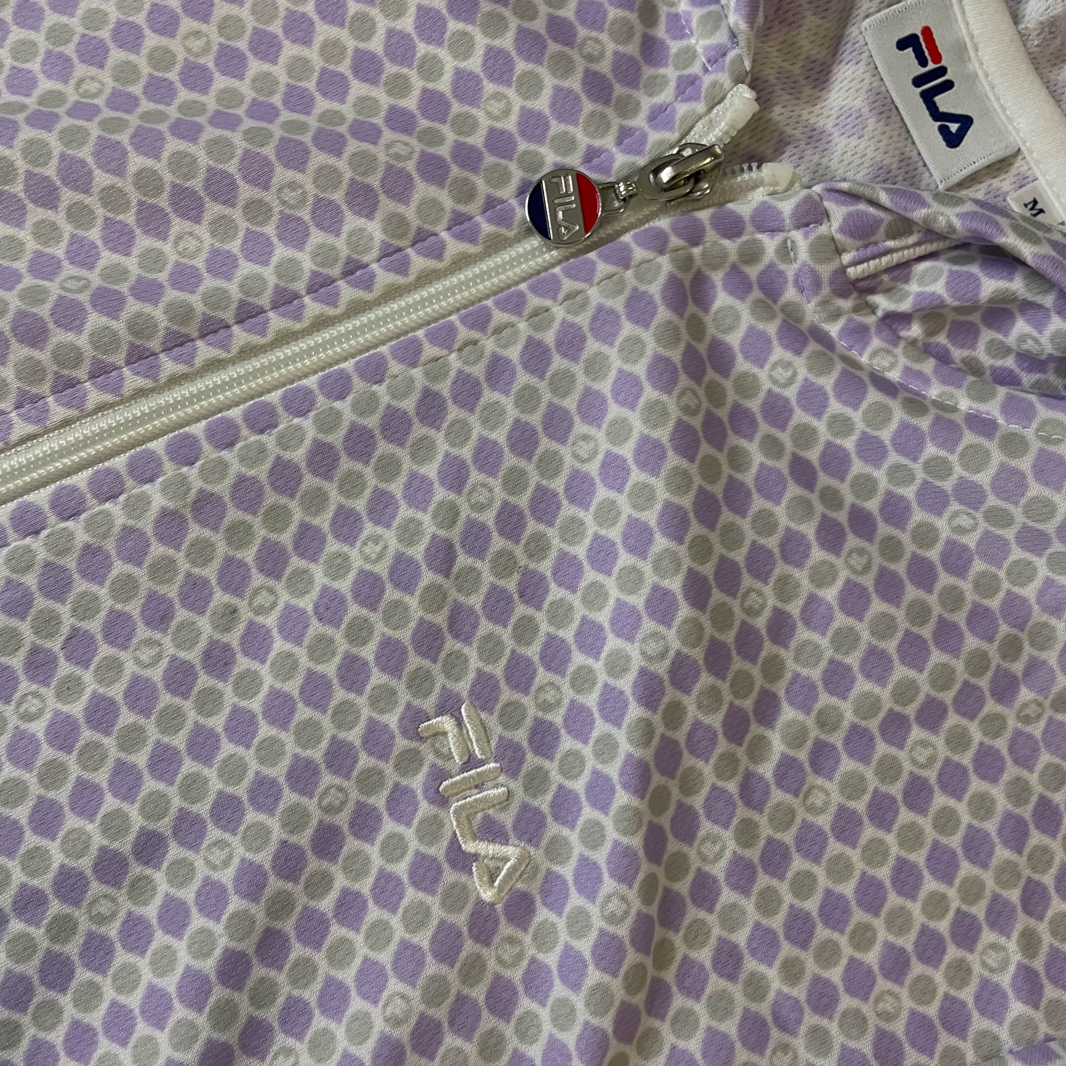Vintage Fila Geometric pattern white full zip hoodie in M|L24 W 17| SKU 3814