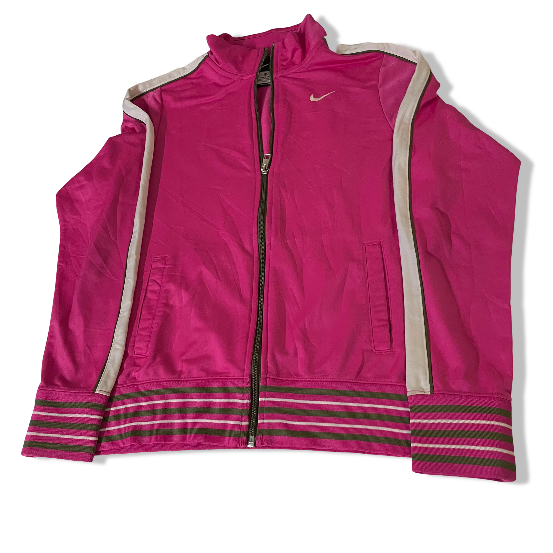 Vintage Nike Women's pink made in China full zip high neck jacket in XL|SKU 3816