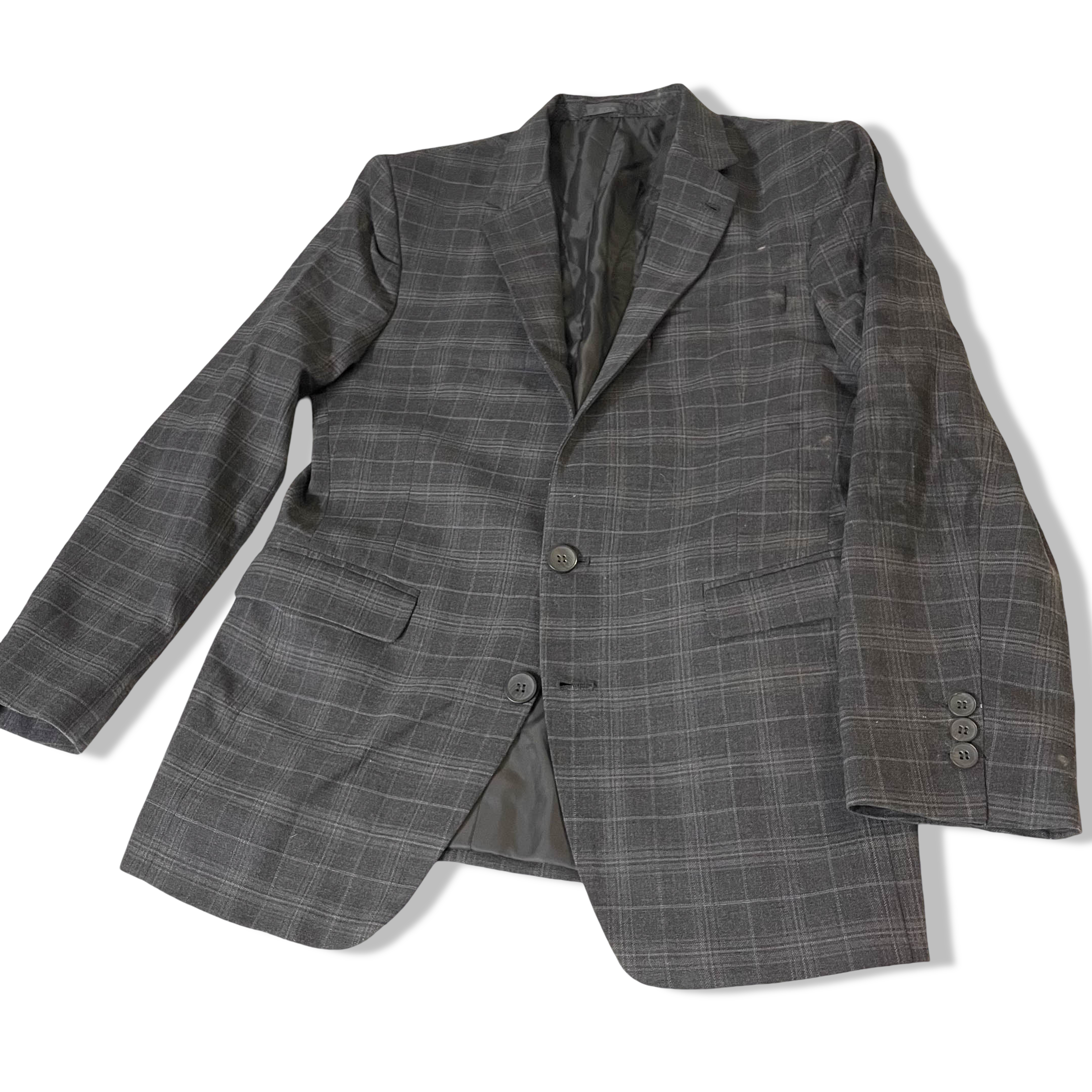 Vintage Men's Checkered grey 3 piece slim fit suit in L |SKU 3827