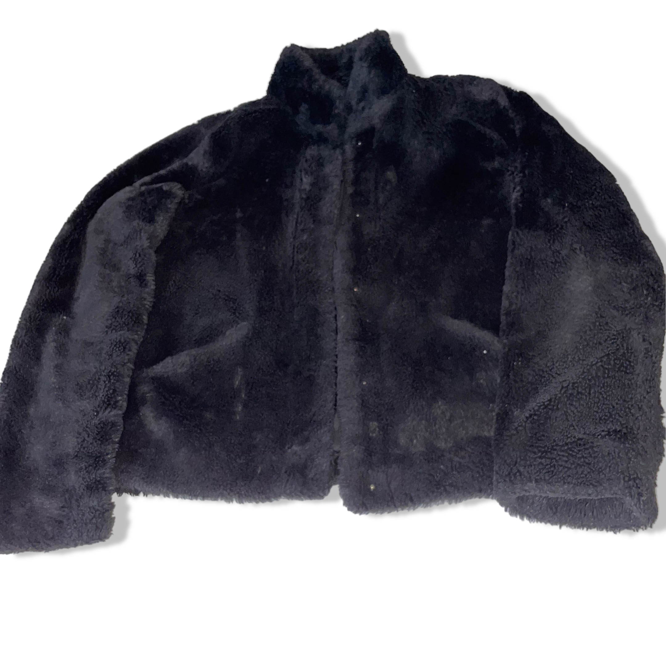 Vintage Only Women's black Faux fur jacket in M|L25 W22|SKU 3828