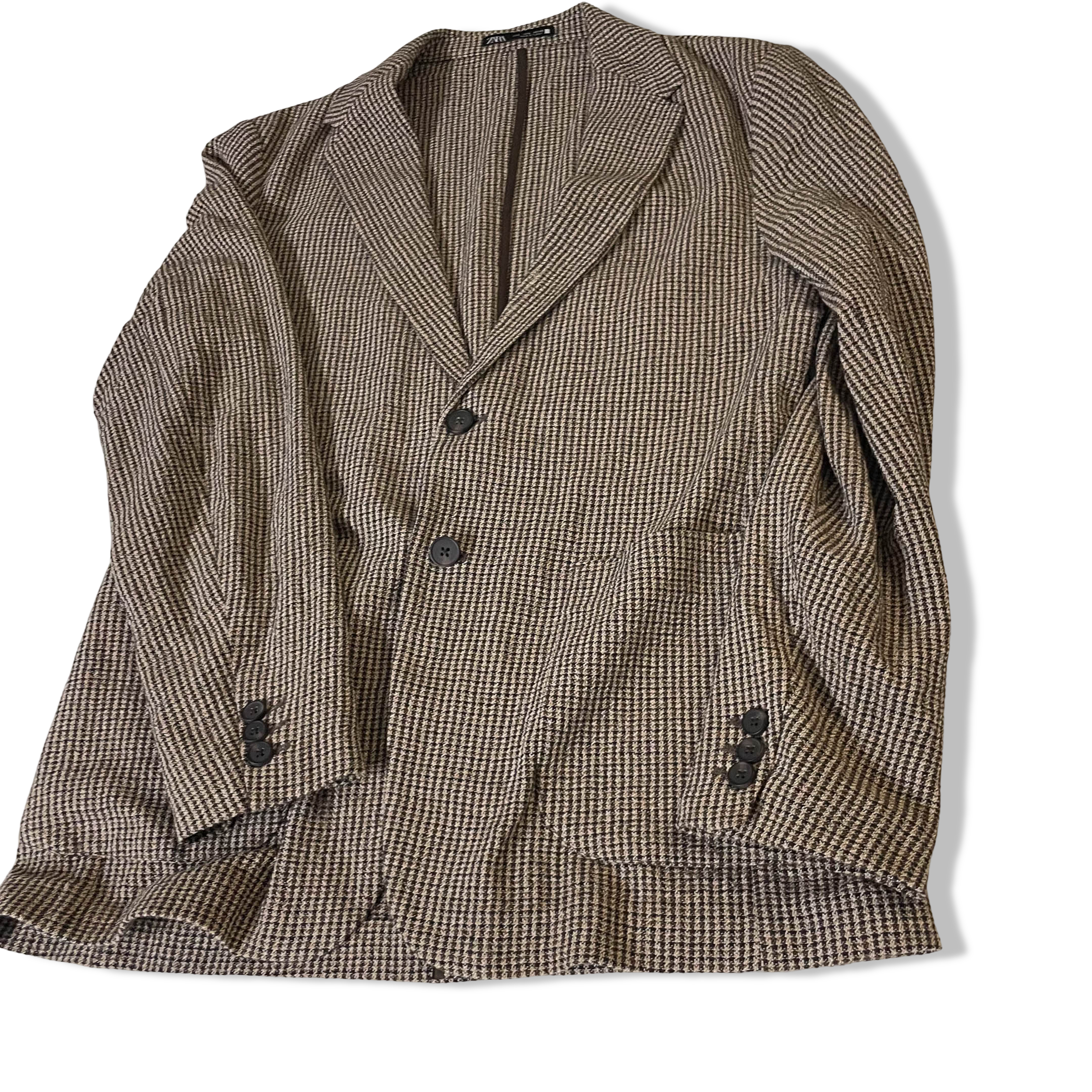 Vintage Zara brown Plaid men's tailored suit made in Turkey in L| SKU 3830