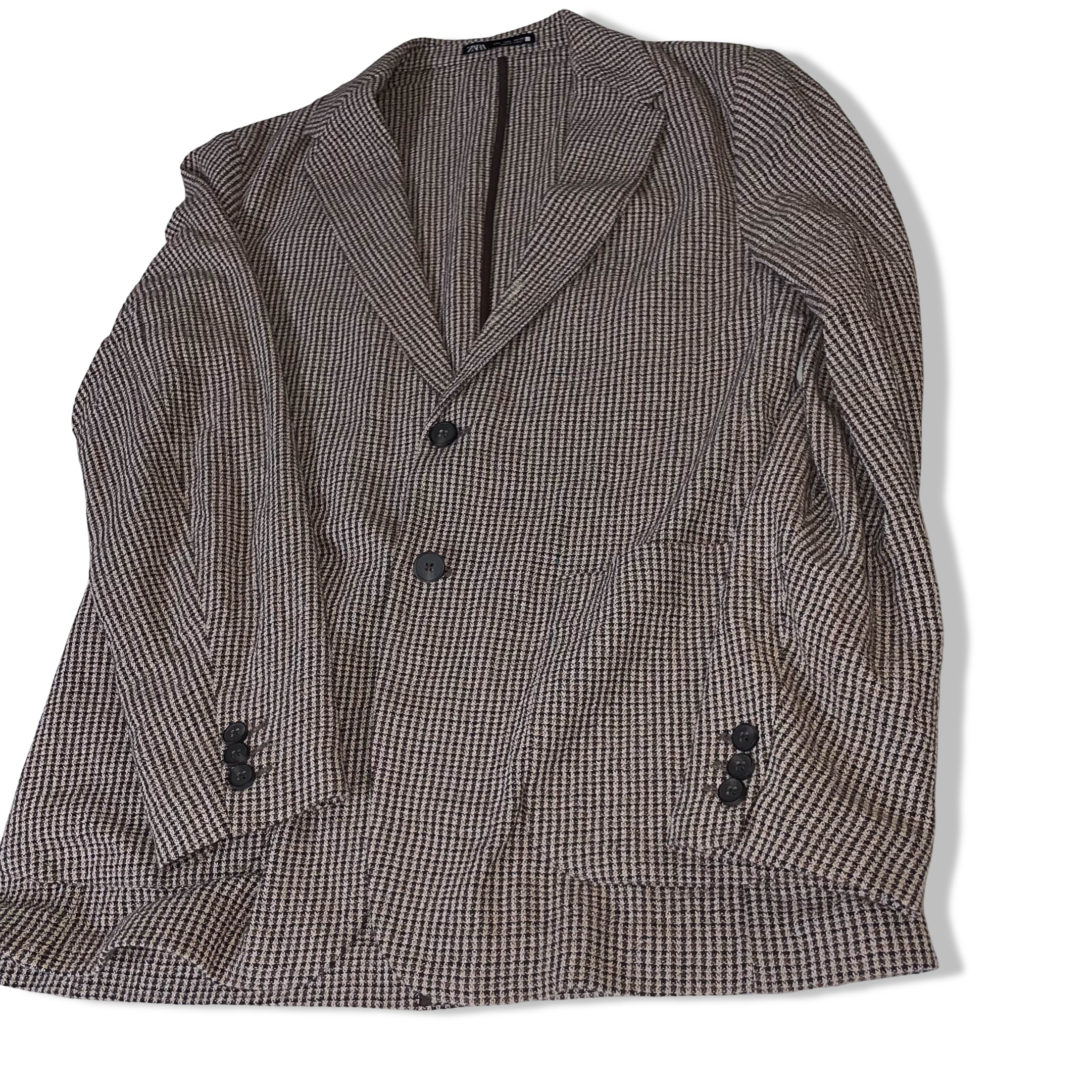 Vintage Zara brown Plaid men's tailored suit made in Turkey in L| SKU 3830