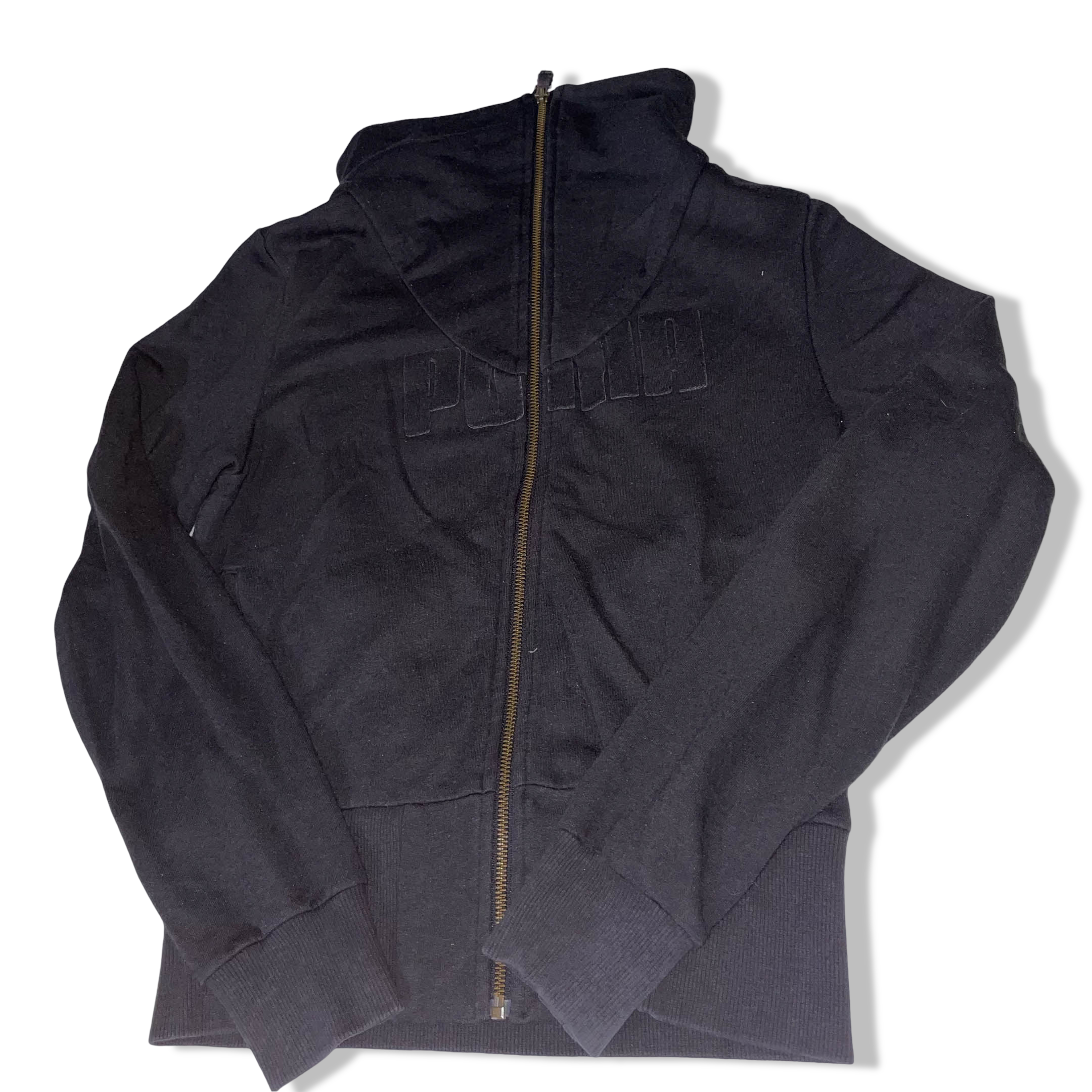 Vintage 90's Puma Black small full zip high neck jacket|L25 W19| SKU 3831