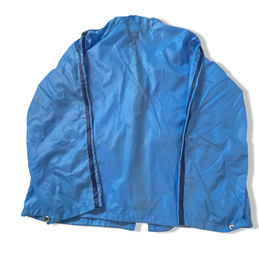 Vintage Blue Women's Double zip pocket nylon hoodie rain coat in L|L29W22| 3834