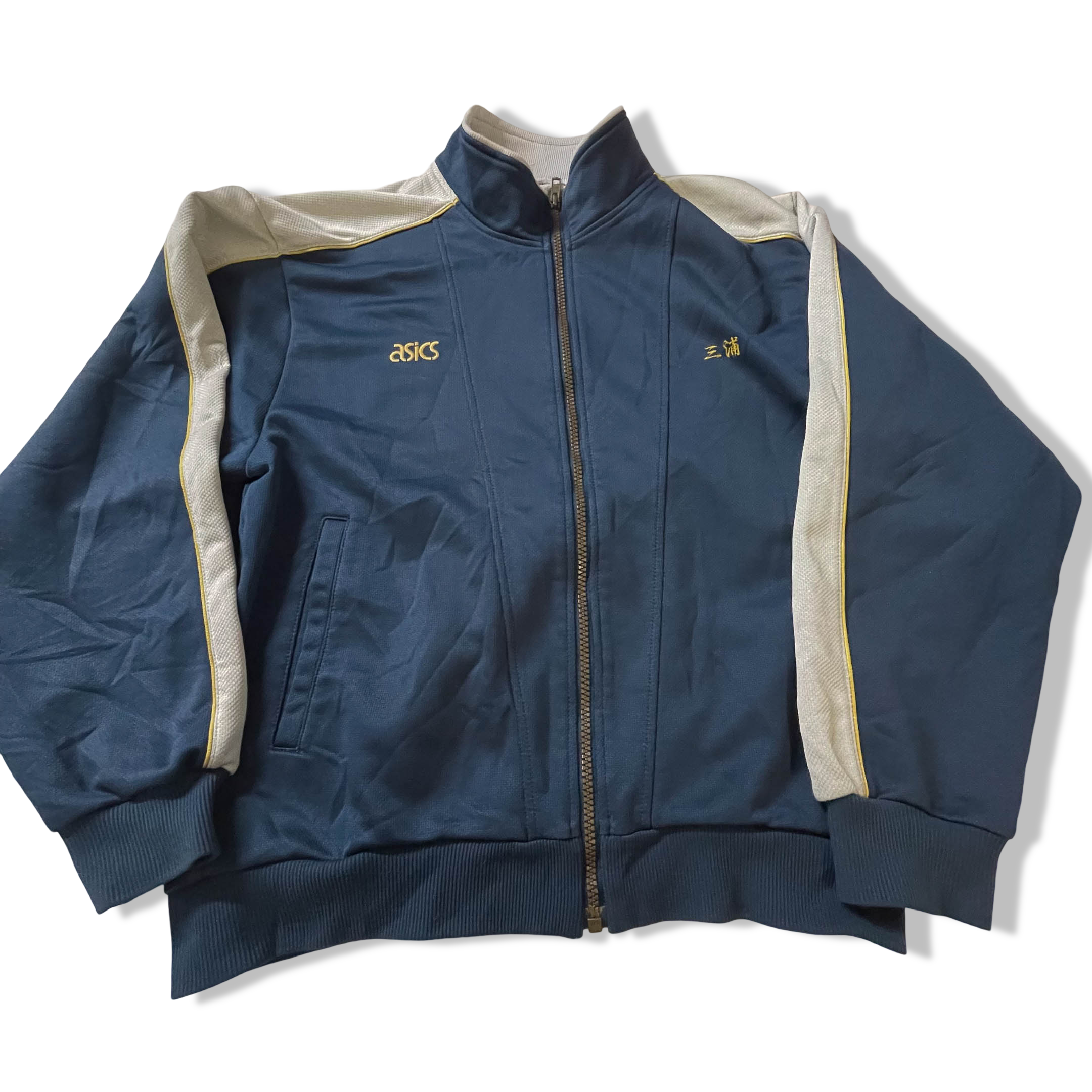 Vintage Asics colorblock blue &amp; cream womens full zip jacket in M|L25W21|SKU3836