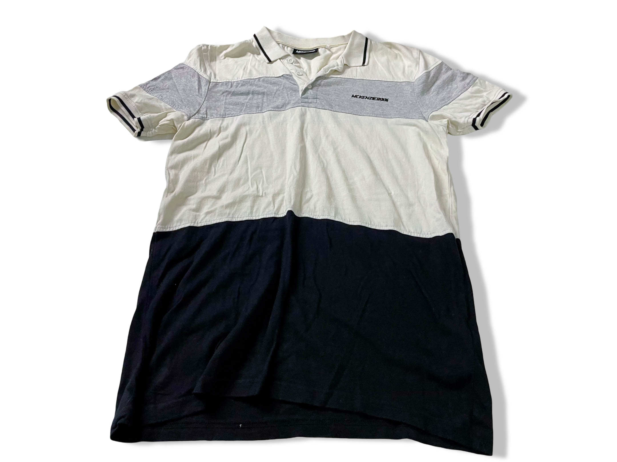 Vintage Men's Mckenzie multi color stripe short sleeve polo's in S|L28 W18|SKU 4118