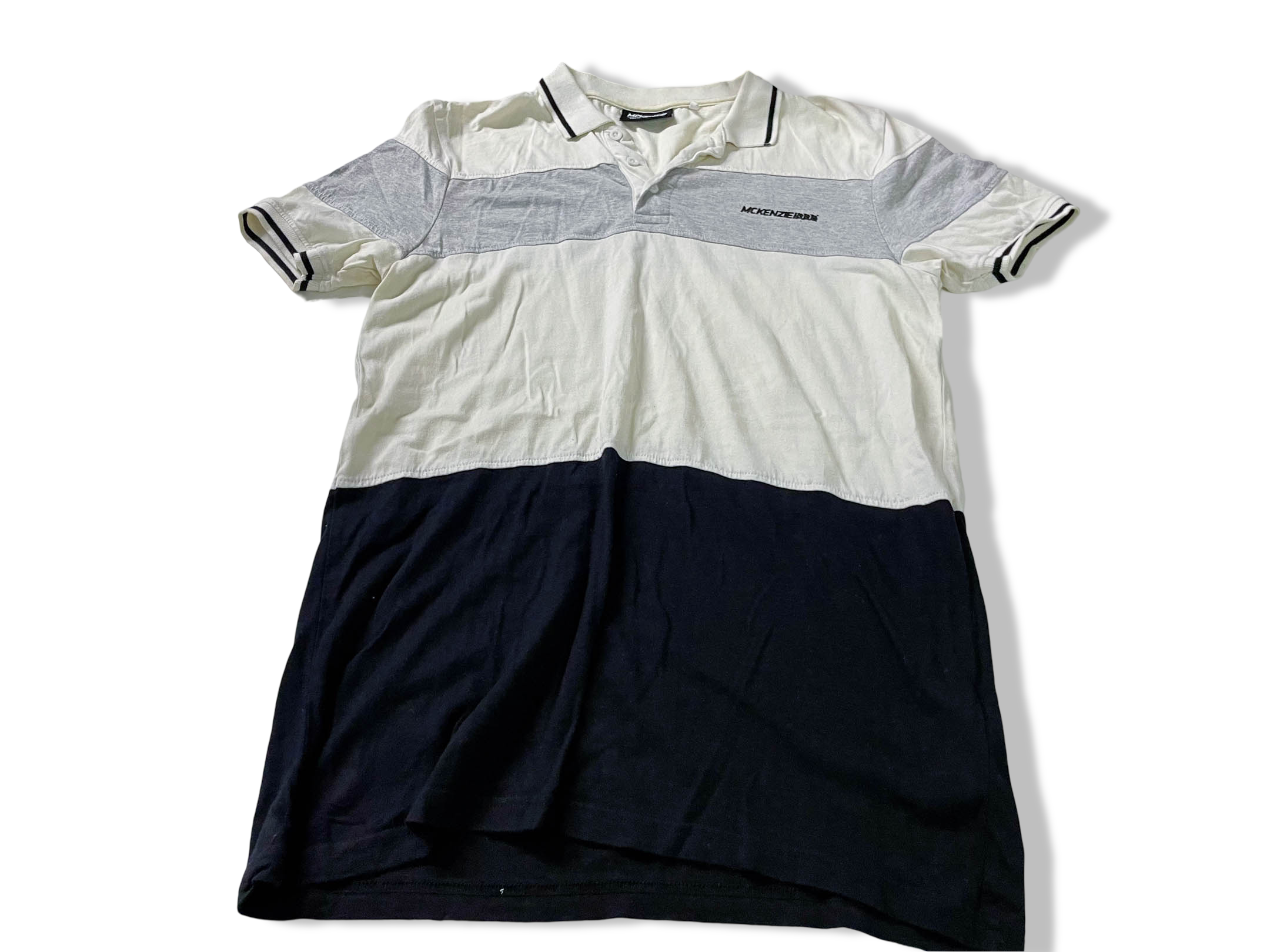 Vintage Men's Mckenzie multi color stripe short sleeve polo's in S|L28 W18|SKU 4118