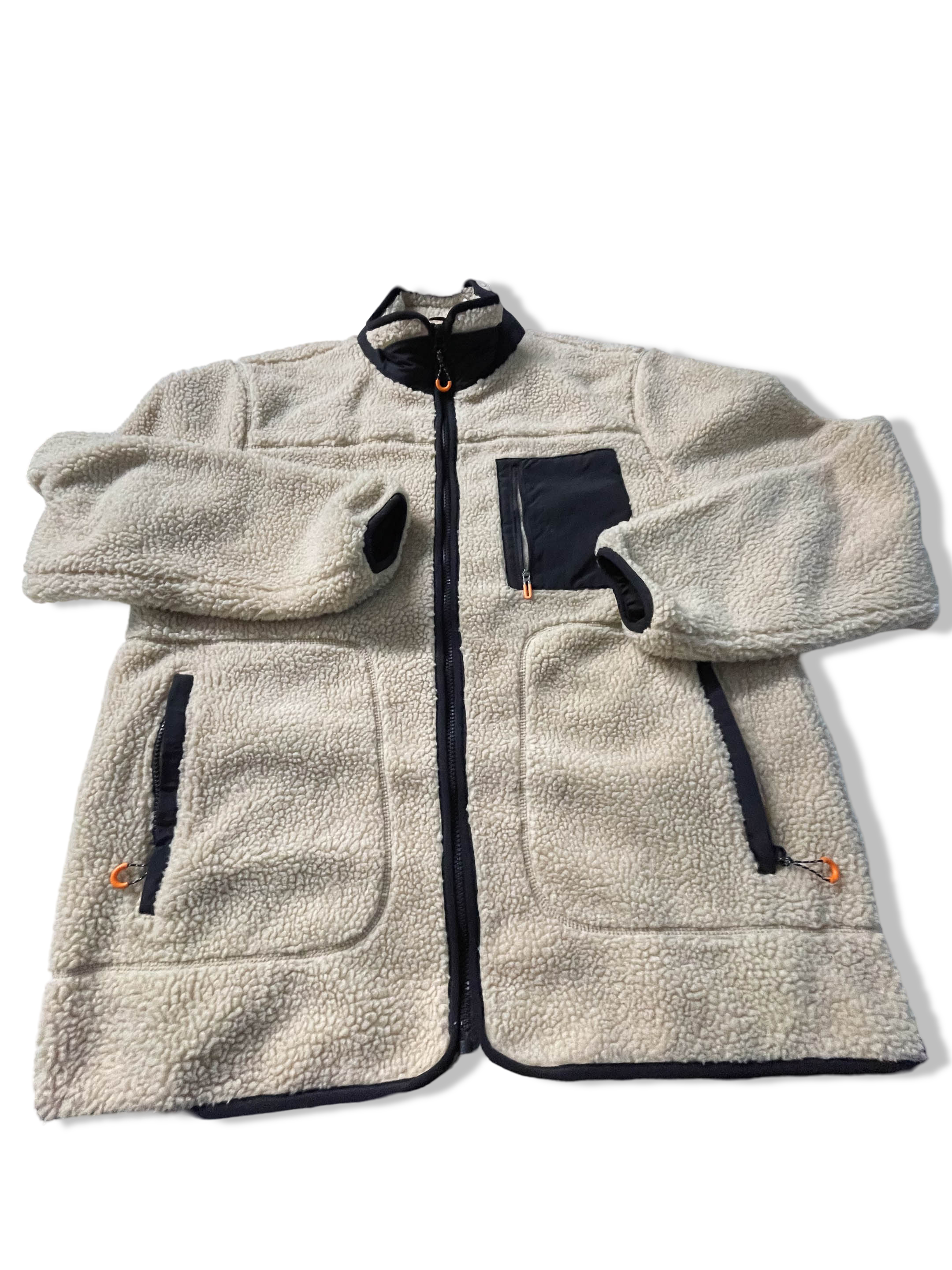 Vintage Men's Cream fleece full zip jacket in XL| L32 W24| SKU 3842