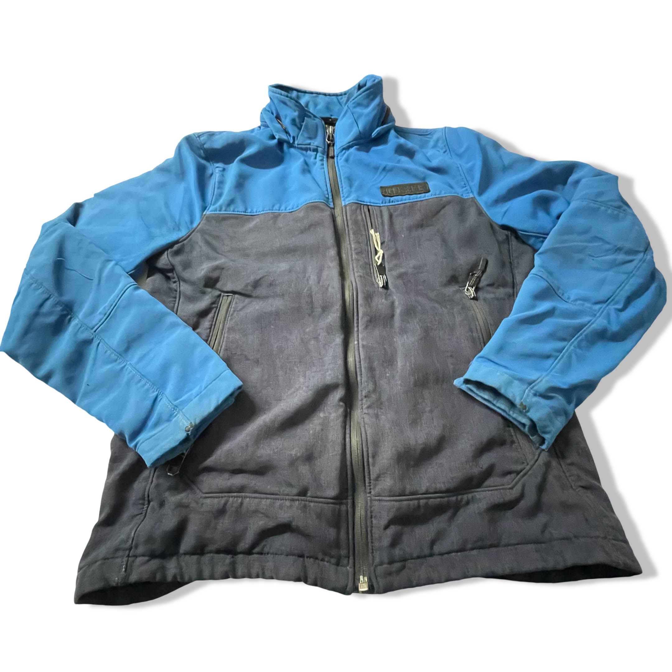 Vintage Women's 90's Diesel colour block Navy full zip high neck jacket in L|L29 W20|SKU 3846 