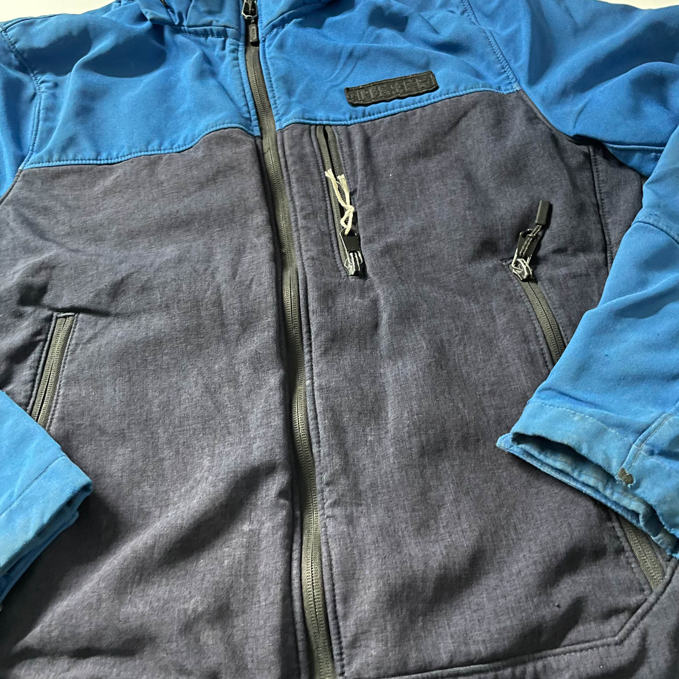 Vintage Women's 90's Diesel colour block Navy full zip high neck jacket in L|L29 W20|SKU 3846 