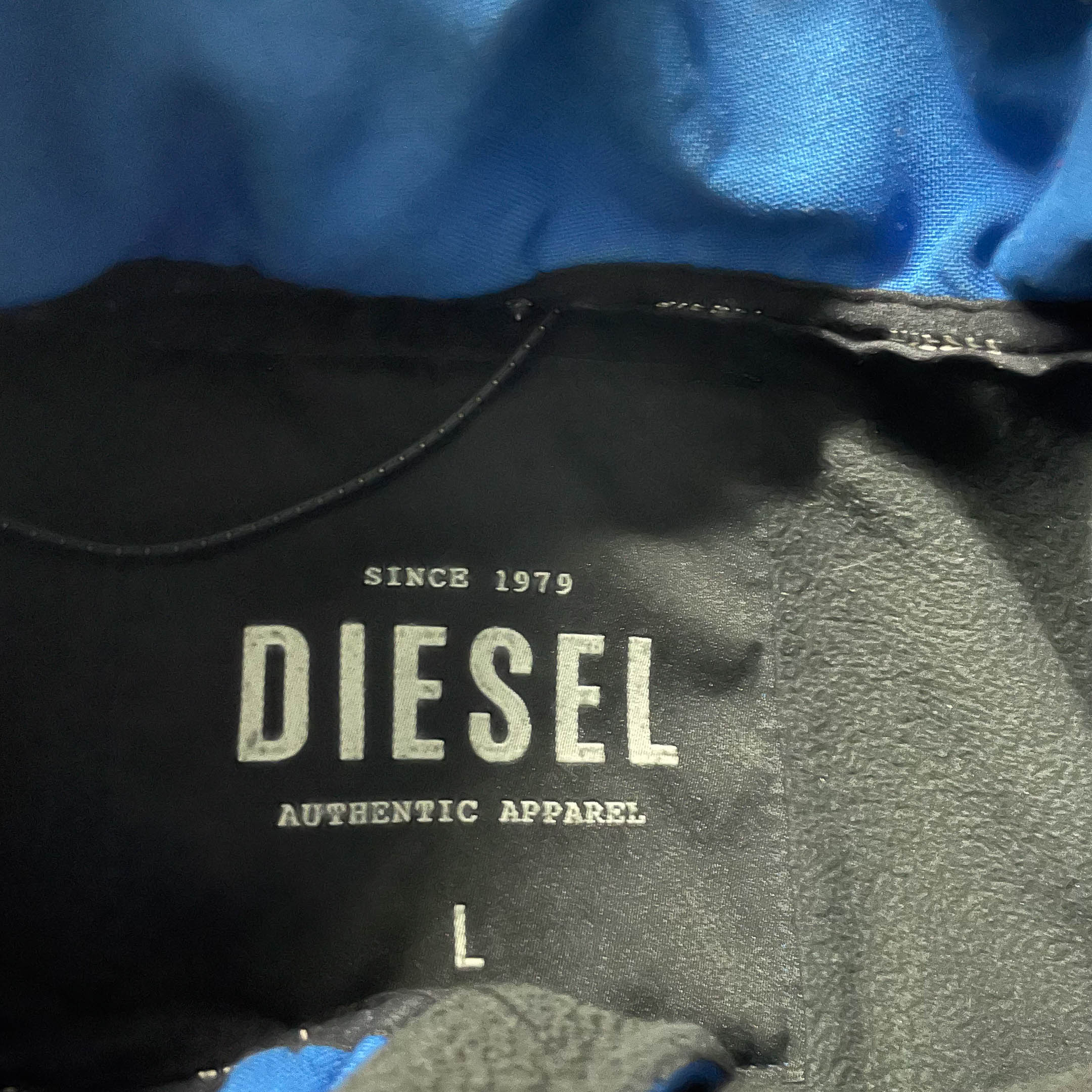 Vintage Women's 90's Diesel colour block Navy full zip high neck jacket in L|L29 W20|SKU 3846 