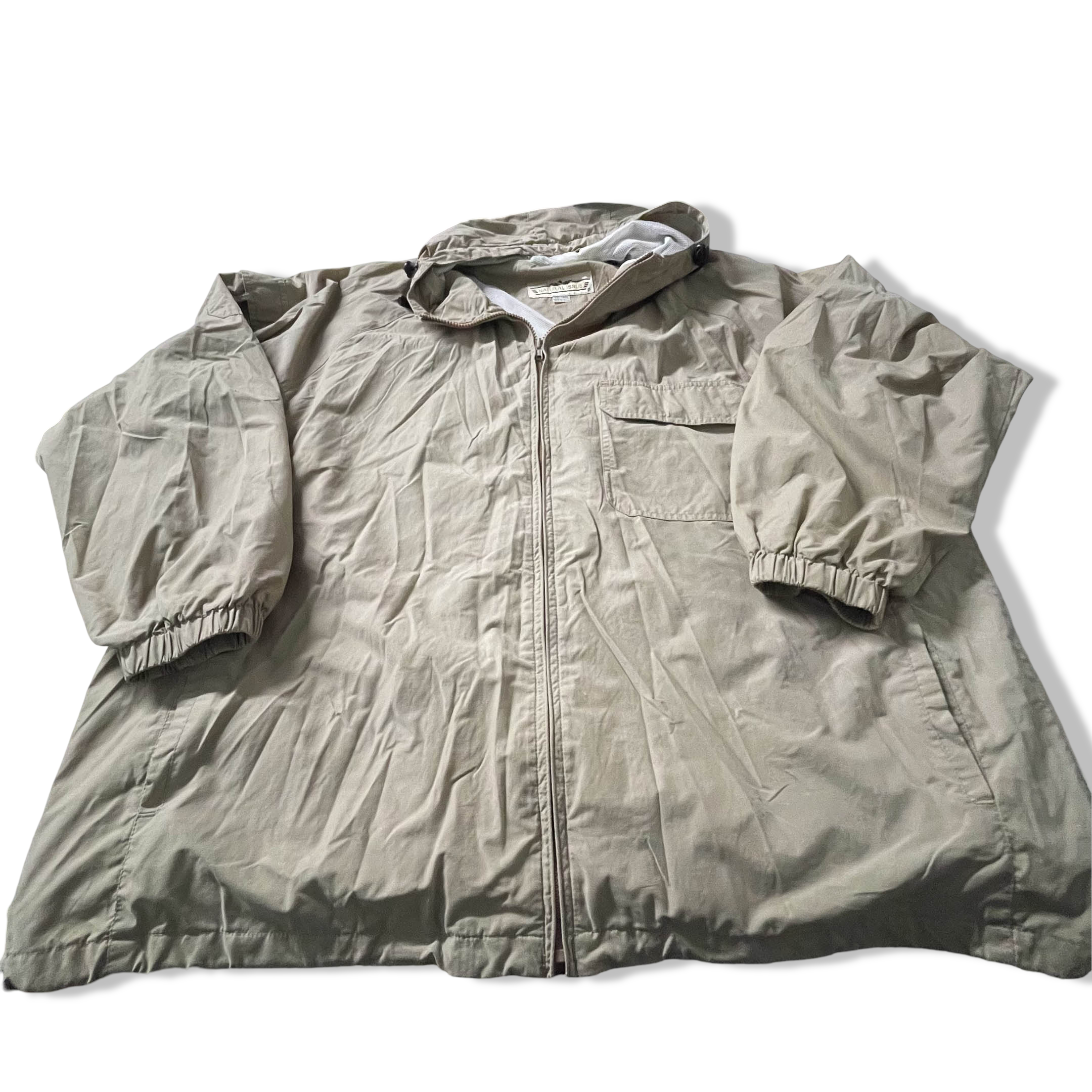 Vintage Natural issue Khaki waterproof hooded jacket in 2XL| L31 W27|Macau Made