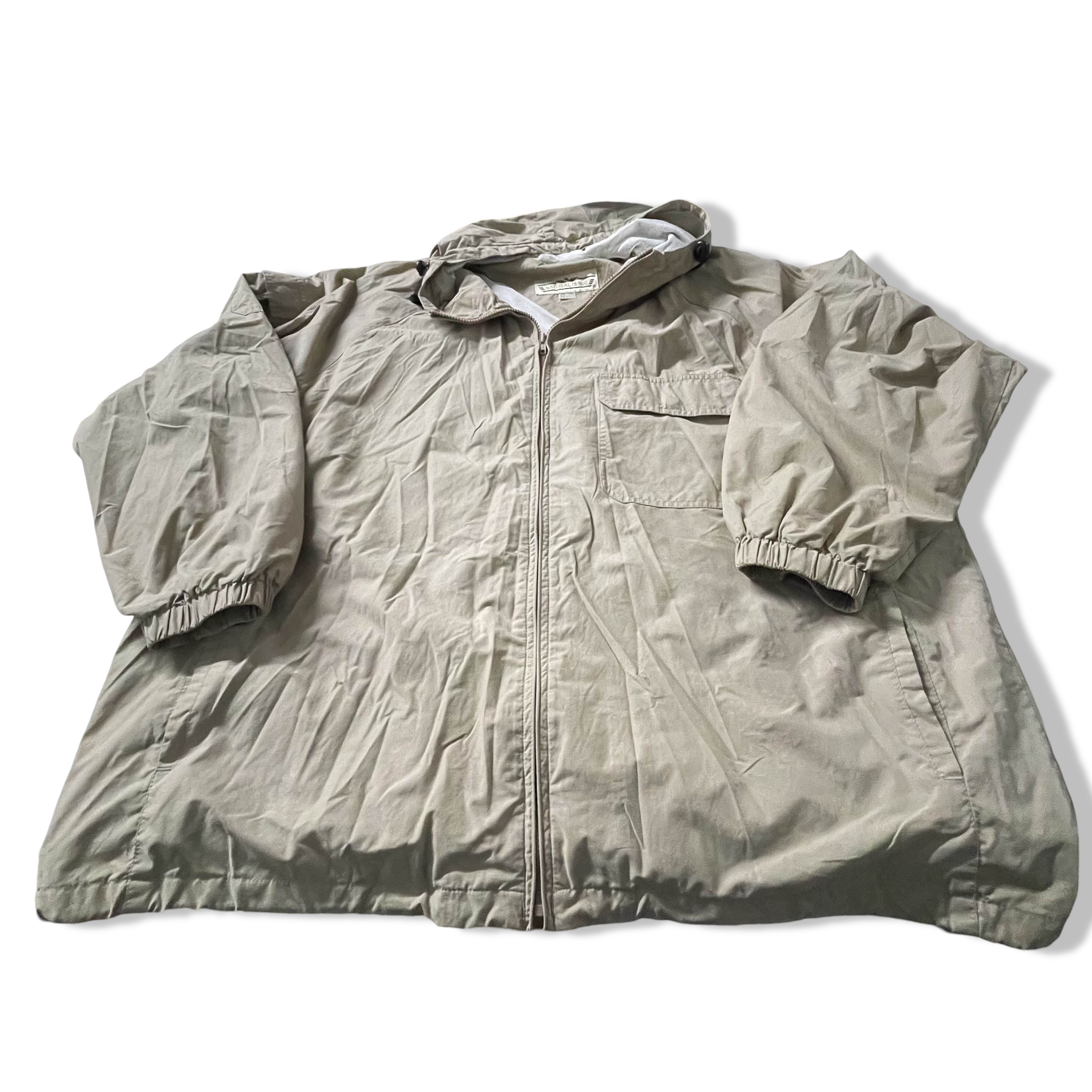 Vintage Natural issue Khaki waterproof hooded jacket in 2XL| L31 W27|Macau Made