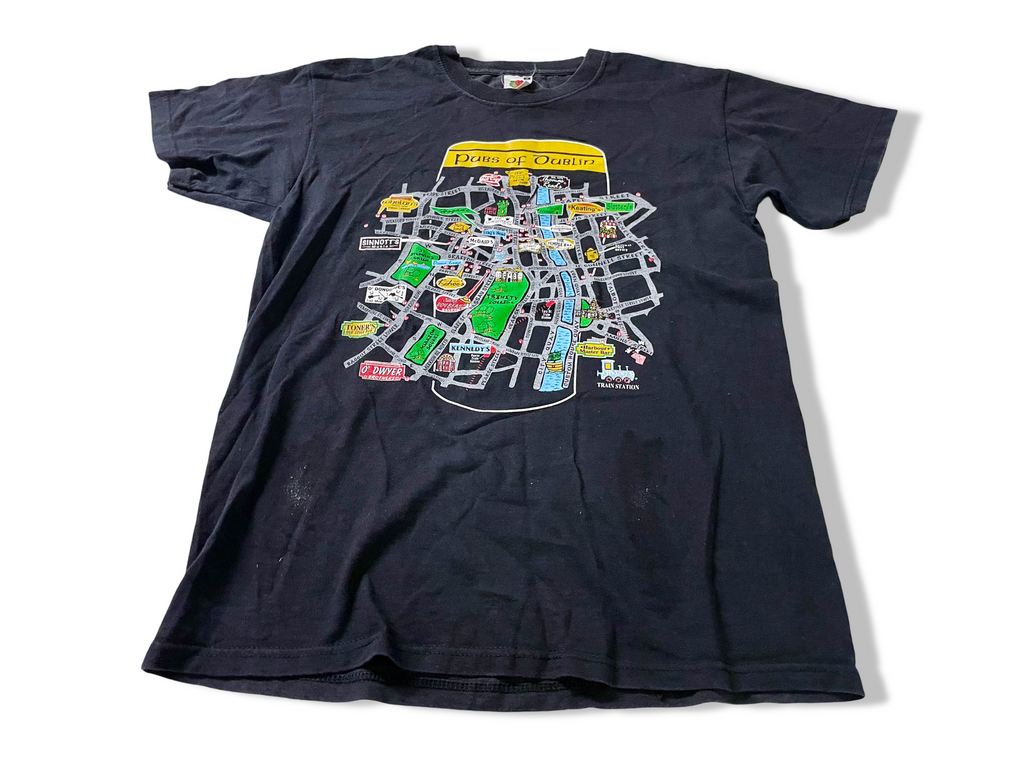 Vintage Men's Fruit of the loom Pubs of Dublin graphics black tees in M|L27 W17| SKU 4123