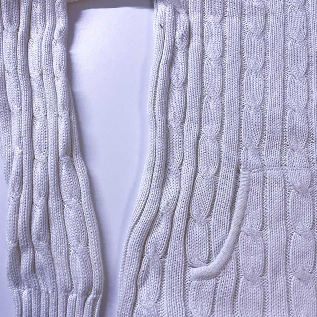 Vintage Women's Tommy Hilfiger 90's White Knit Cardigan with Hoodie in L| L25W20| Made in China