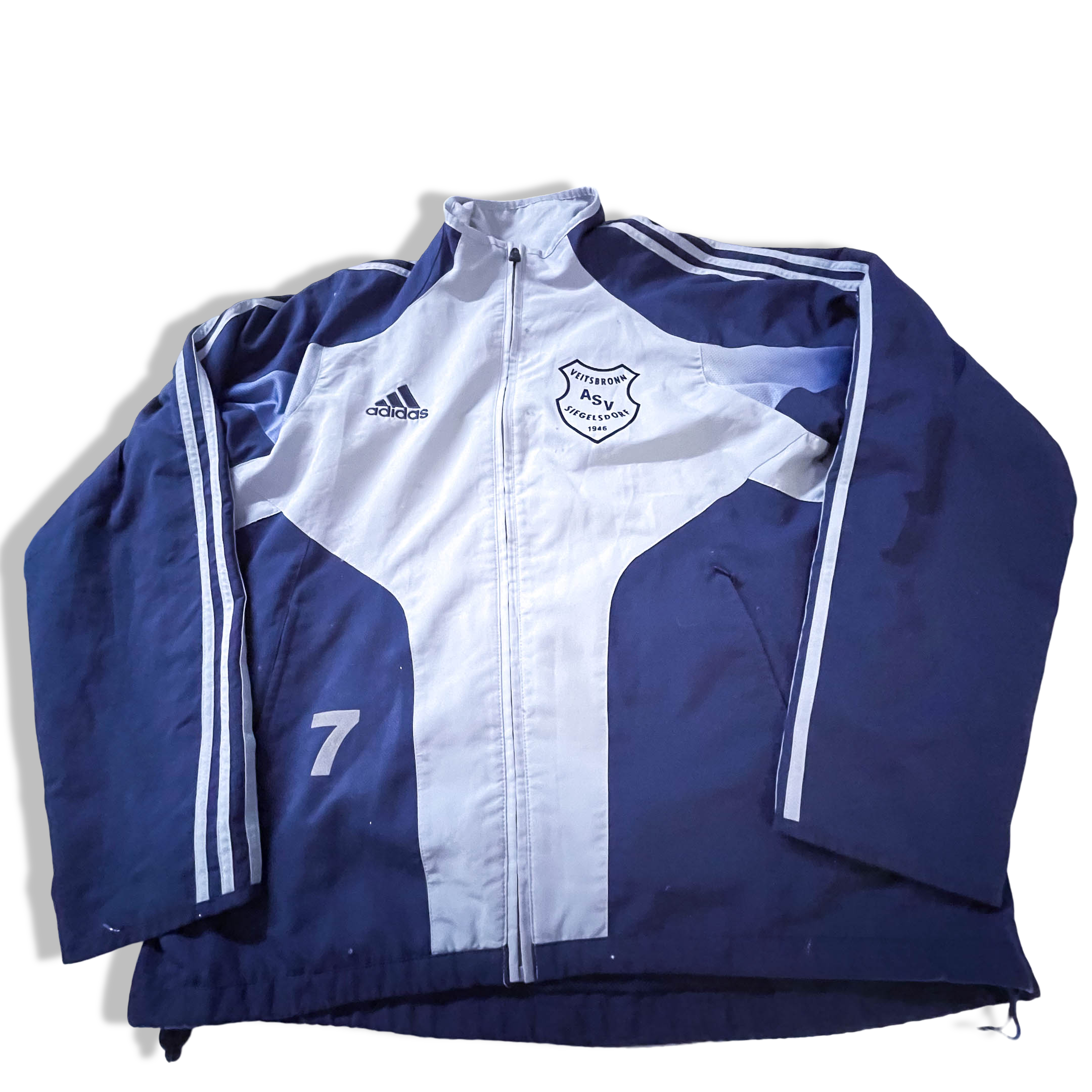 Vintage Adidas ASV blue full zip track top in M|L30 W23|Made in China