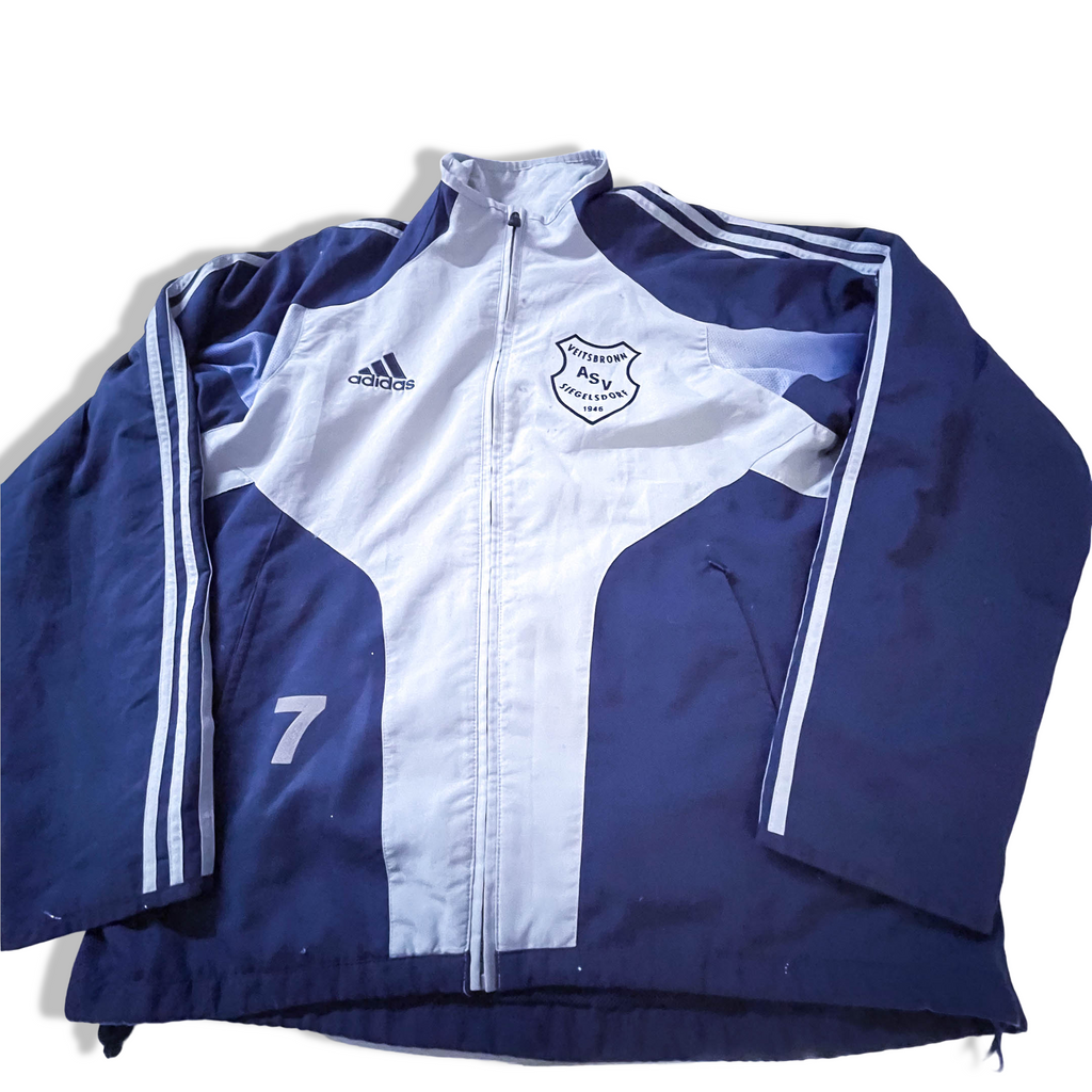 Vintage Adidas ASV blue full zip track top in M|L30 W23|Made in China