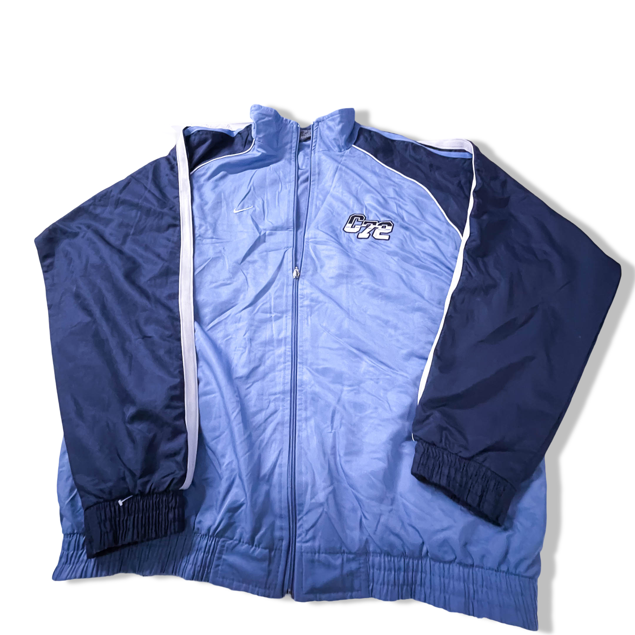 Vintage Nike C72 Blue Colorblock polyester full zip track top in XXL| L32 W25|SKU 3868