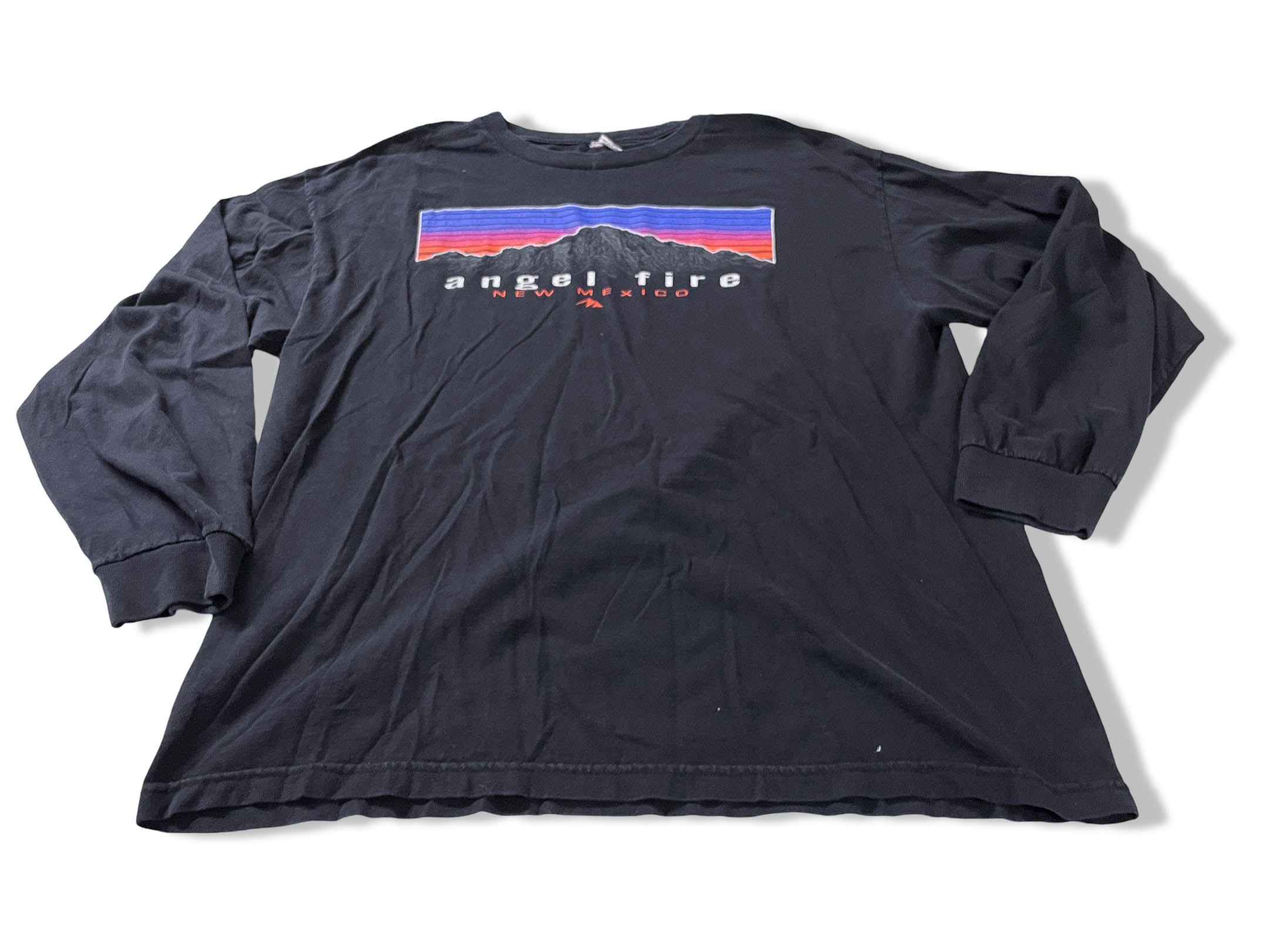 Vintage Men's Angel fire new Mexico Graphics black long sleeve tees in L|L29 W22|SKU 4127