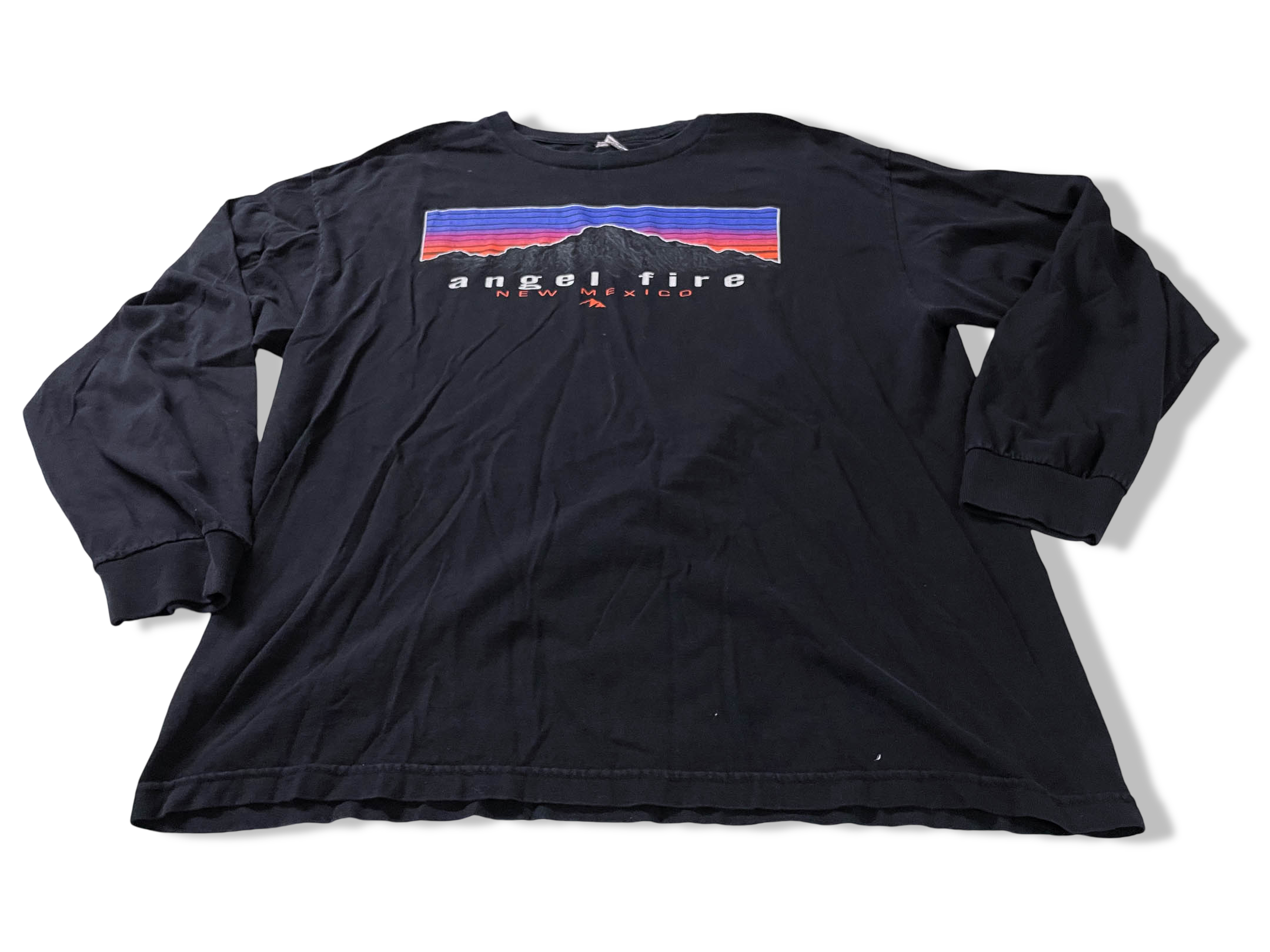 Vintage Men's Angel fire new Mexico Graphics black long sleeve tees in L|L29 W22|SKU 4127
