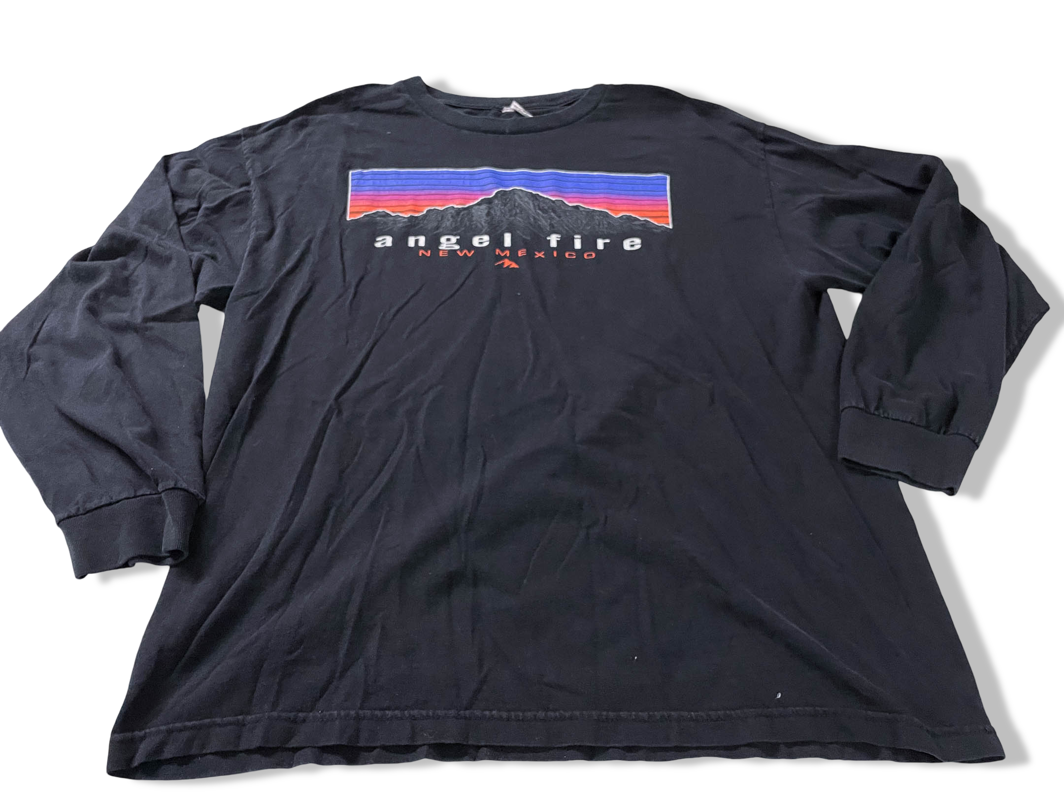 Vintage Men's Angel fire new Mexico Graphics black long sleeve tees in L|L29 W22|SKU 4127