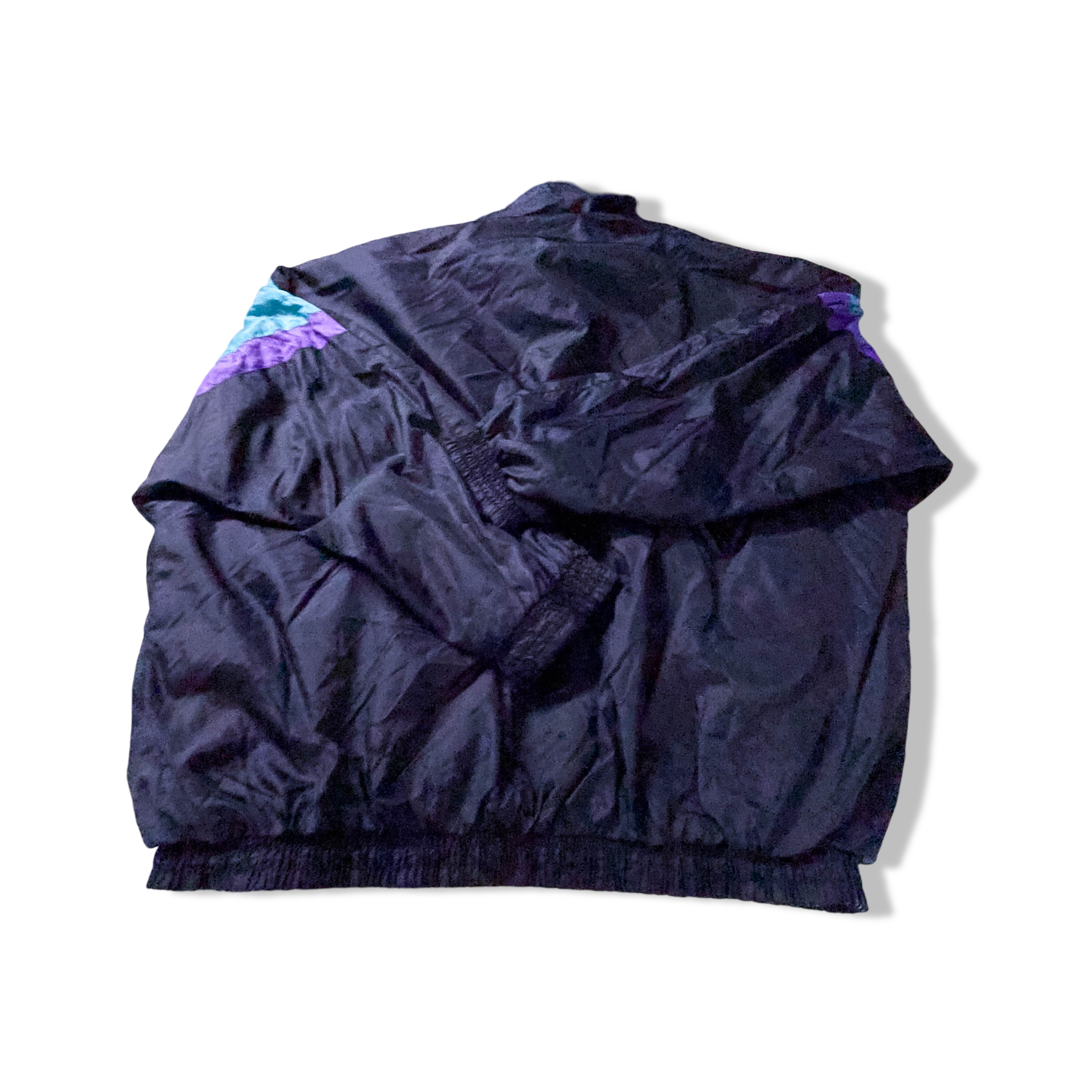 Vintage Black Colorblock winbreaker full zip track jacket in L/XL|L 31 W26|SKU 3883