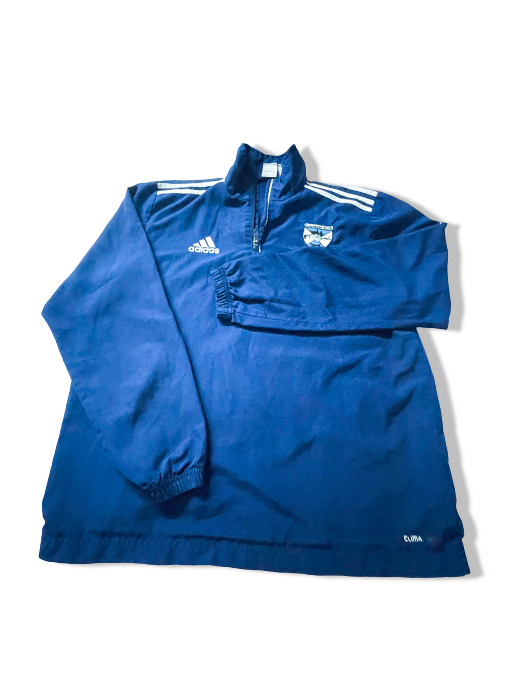 Vintage Men's Adidas 1/4 zip blue sweatshirt in L|L30 W 22|SKU 3884