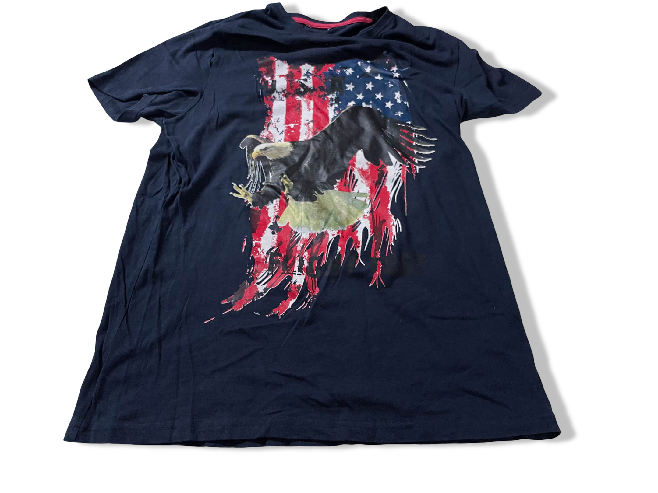 Vintage Men's Patriotic Eagle American Flag Graphics Navy tees in L|L29 W17|SKU 4129