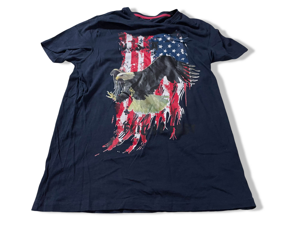 Vintage Men's Patriotic Eagle American Flag Graphics Navy tees in L|L29 W17|SKU 4129