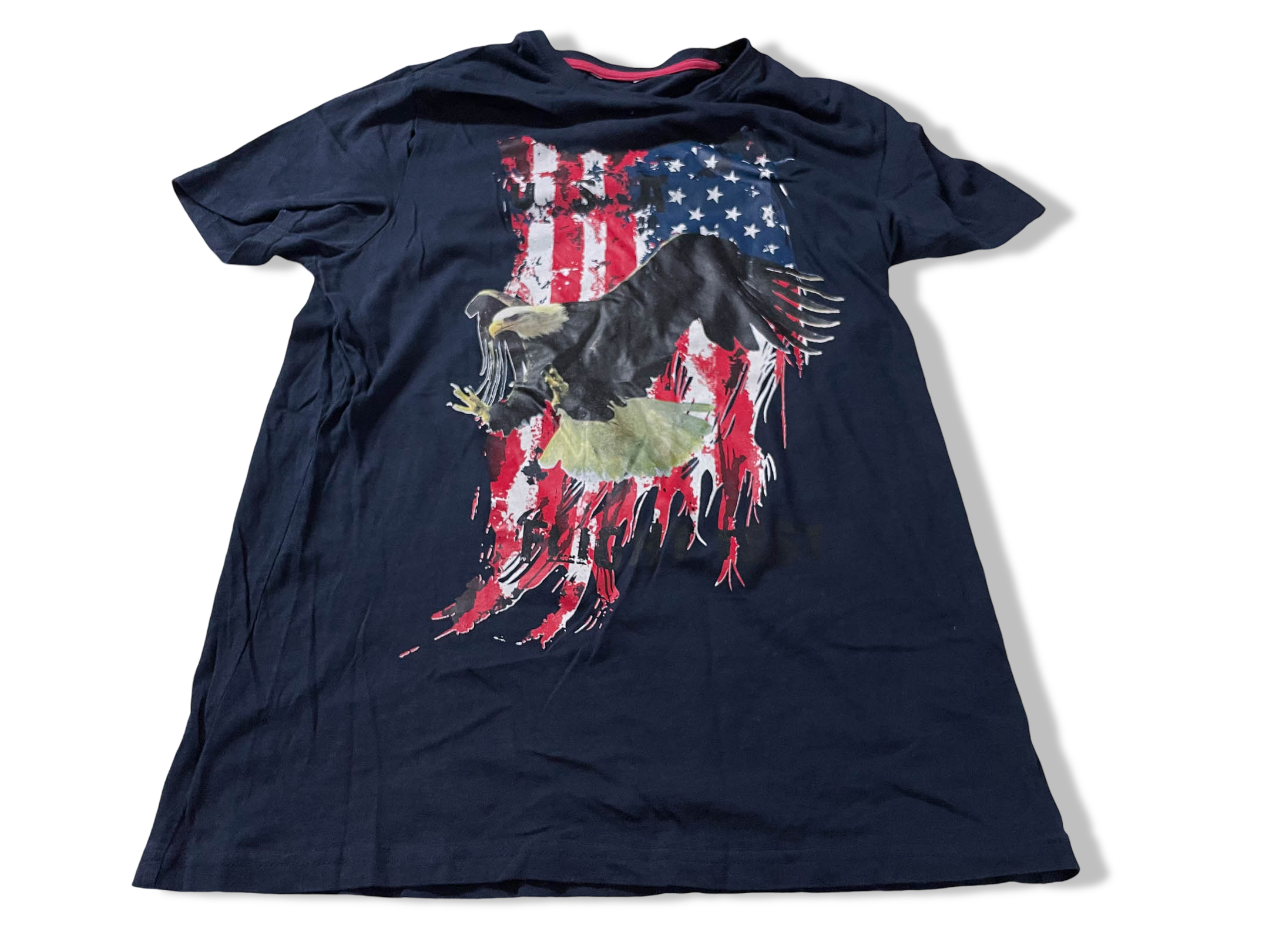 Vintage Men's Patriotic Eagle American Flag Graphics Navy tees in L|L29 W17|SKU 4129