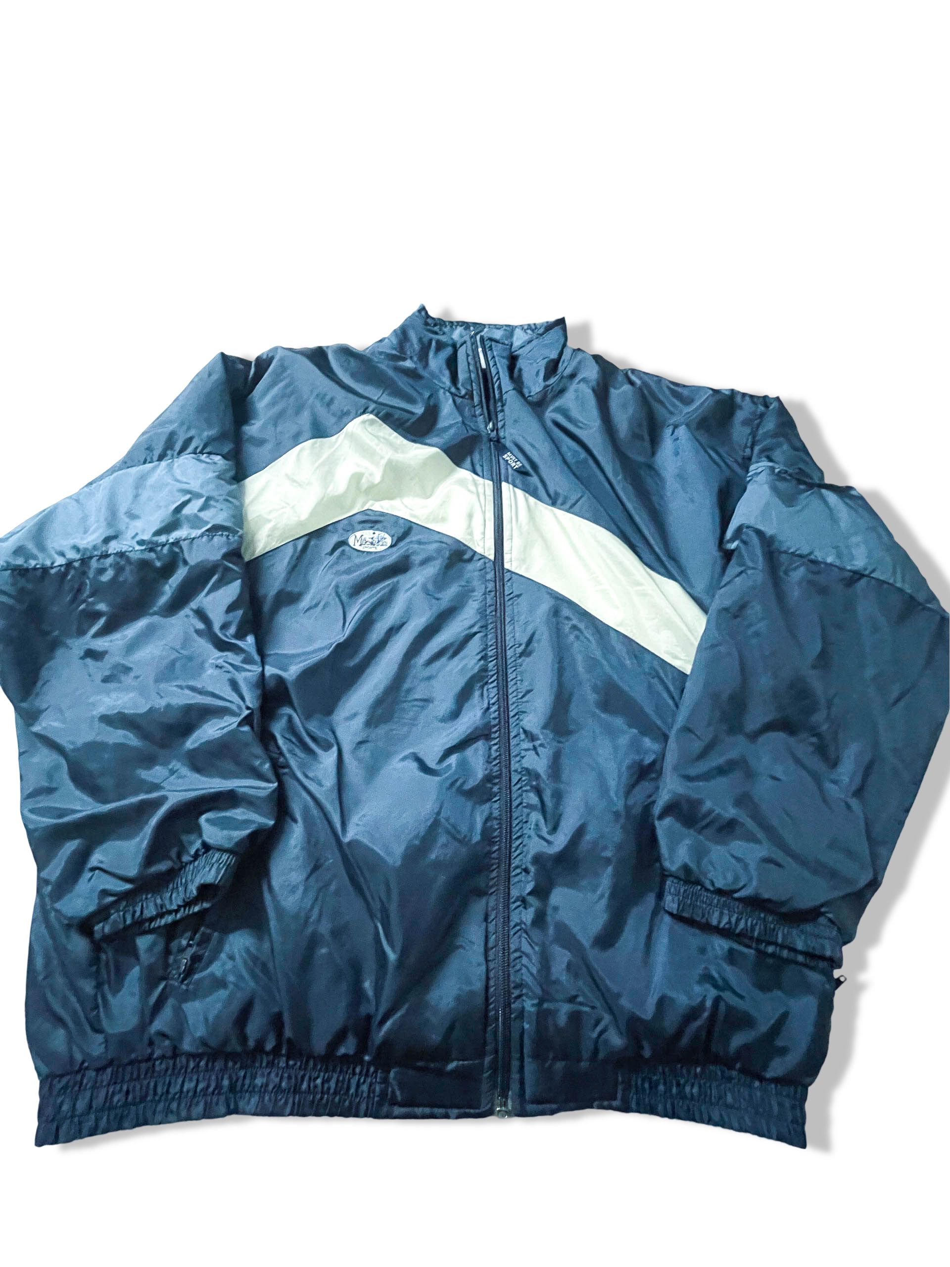 Vintage Men's Millennium sport Navy large polyester full zip track top|L31W23|SKU3887