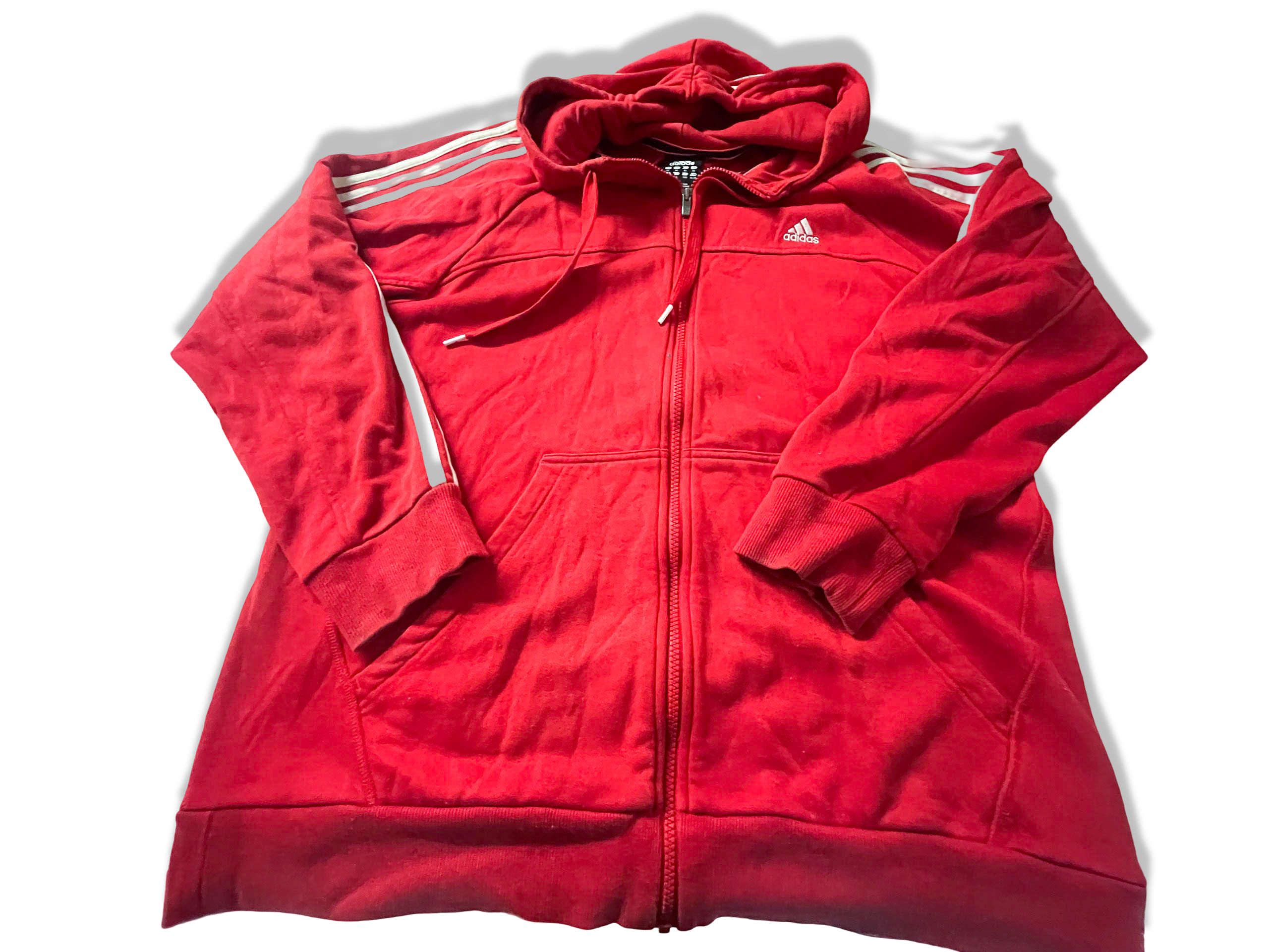 Vintage Adidas 3 stripe men's full zip Red hoodie made in china in XL|L27W23|SKU 3888