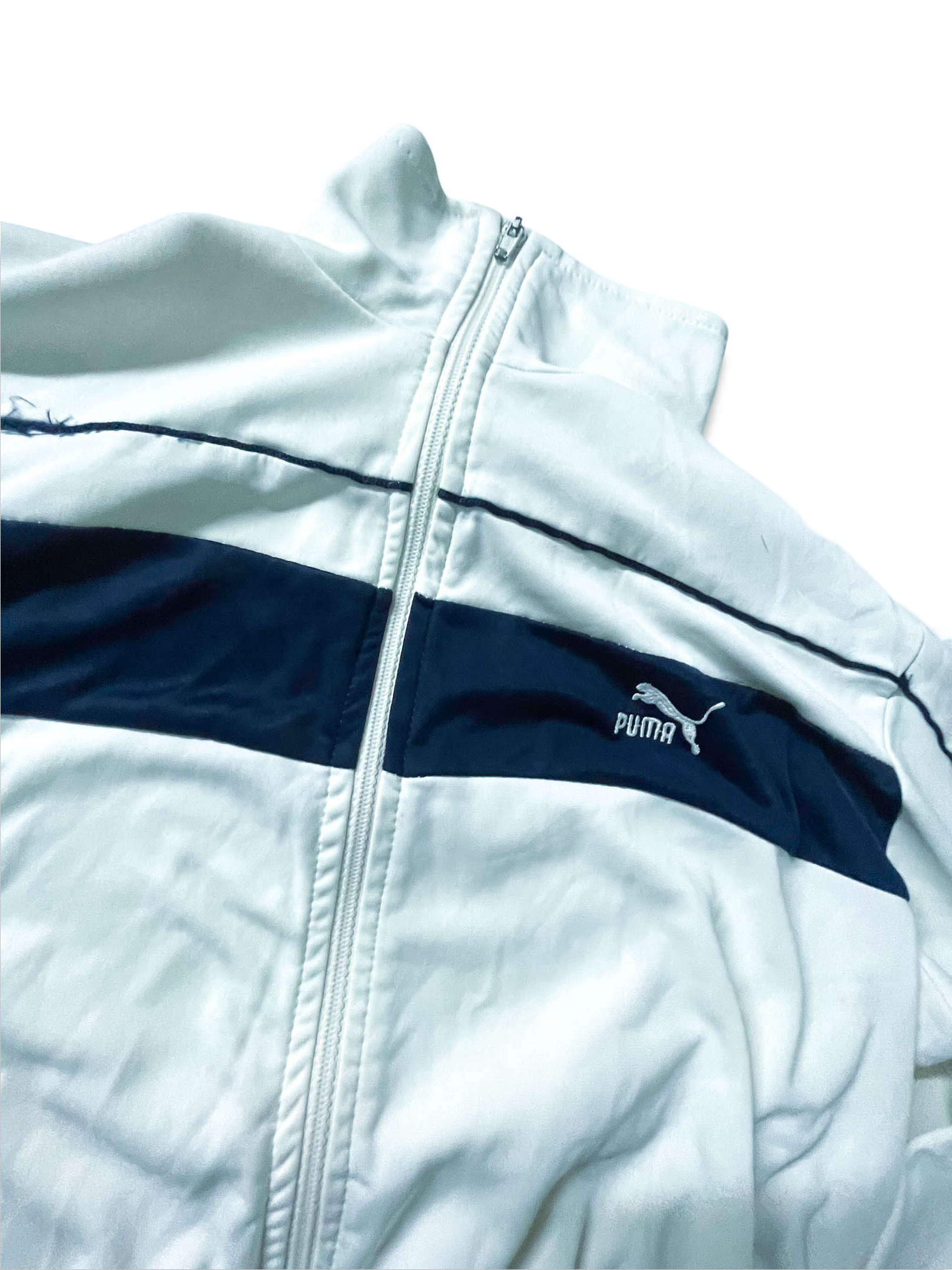 Vintage Women's white Puma full zip high neck track top in M|L28 W21|SKU 3890