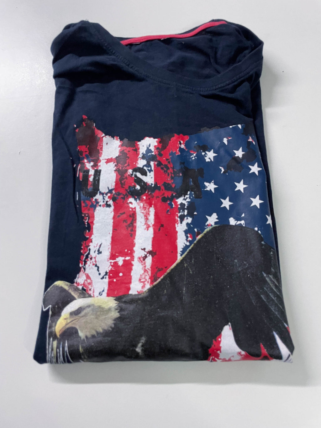 Vintage Men's Patriotic Eagle American Flag Graphics Navy tees in L|L29 W17|SKU 4129