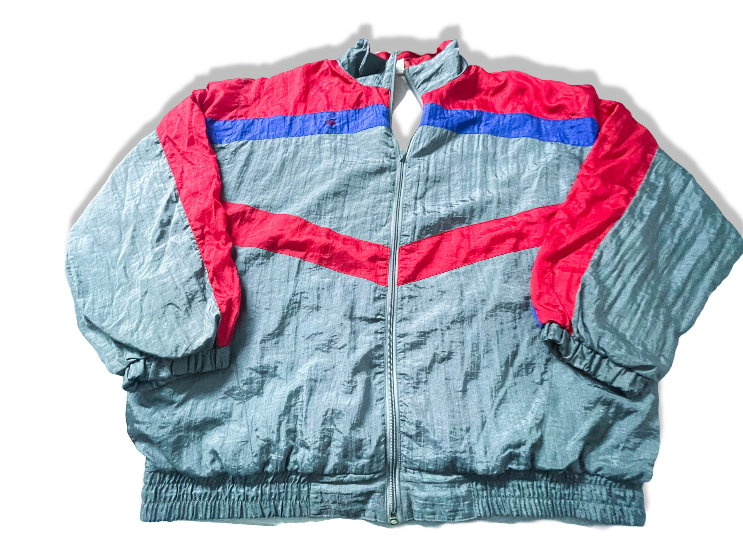 Vintage Men's grey colorblock large full zip shell track top |L30W24|SKU3892
