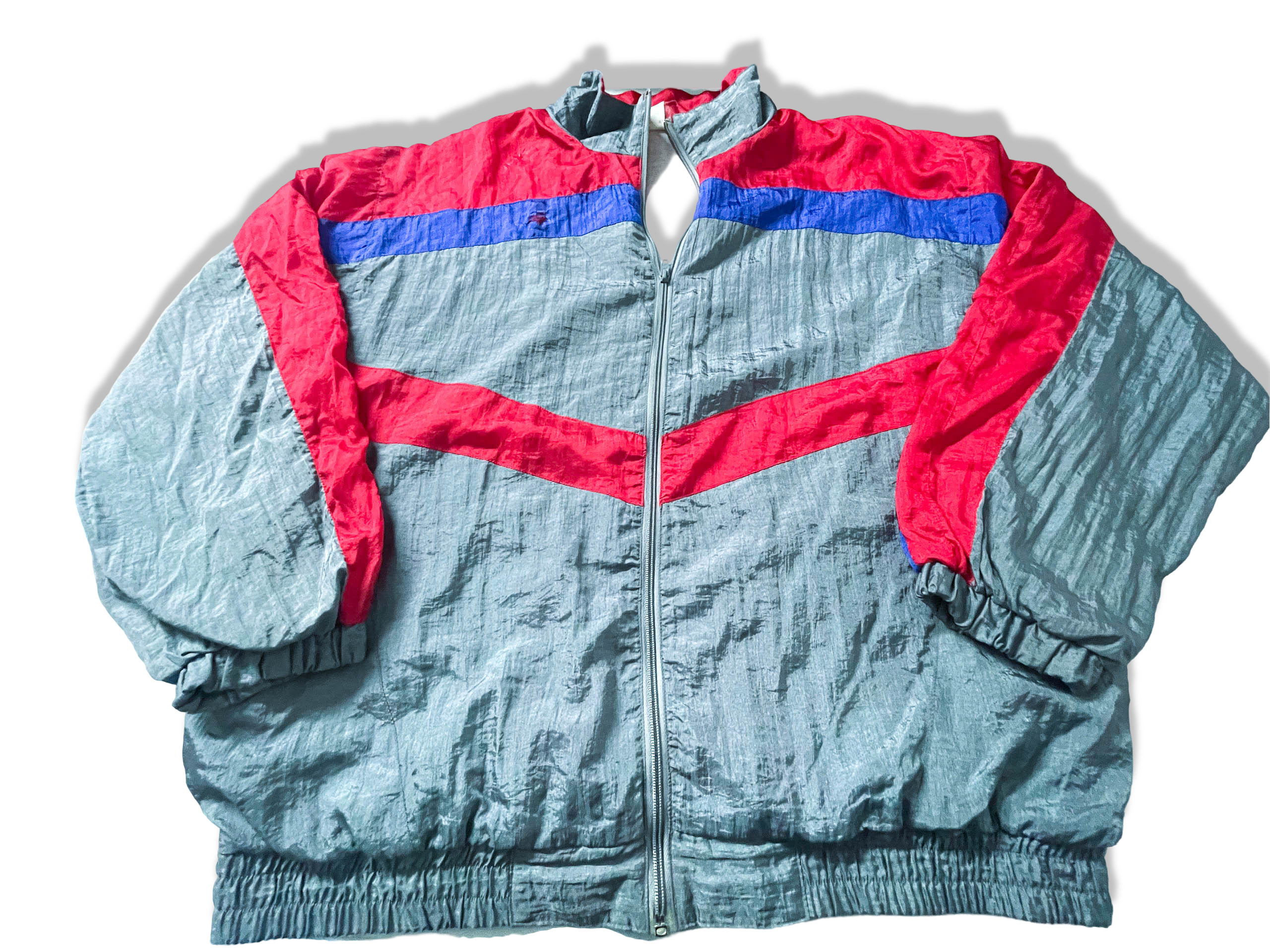 Vintage Men's grey colorblock large full zip shell track top |L30W24|SKU3892
