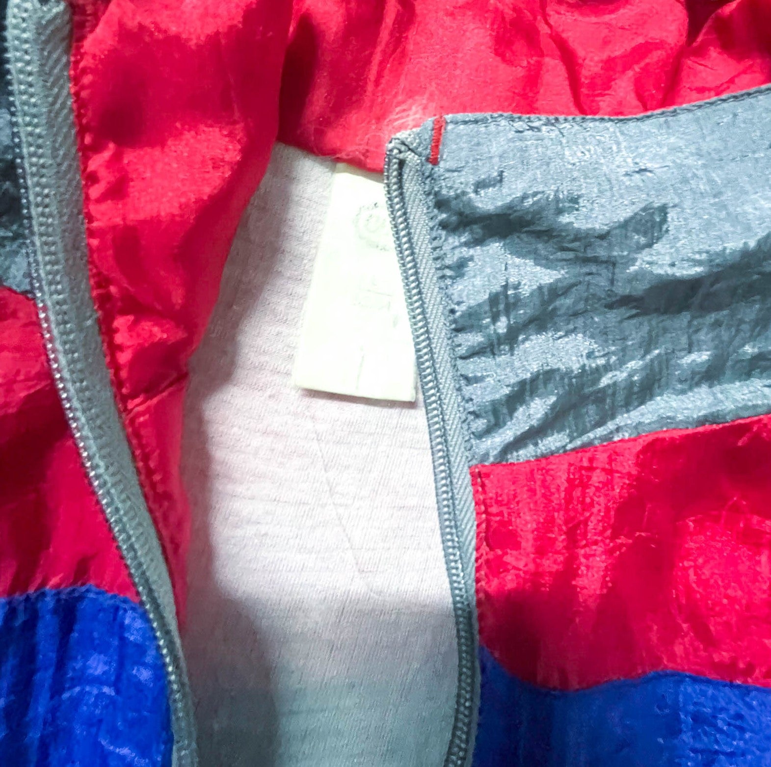 Vintage Men's grey colorblock large full zip shell track top |L30W24|SKU3892