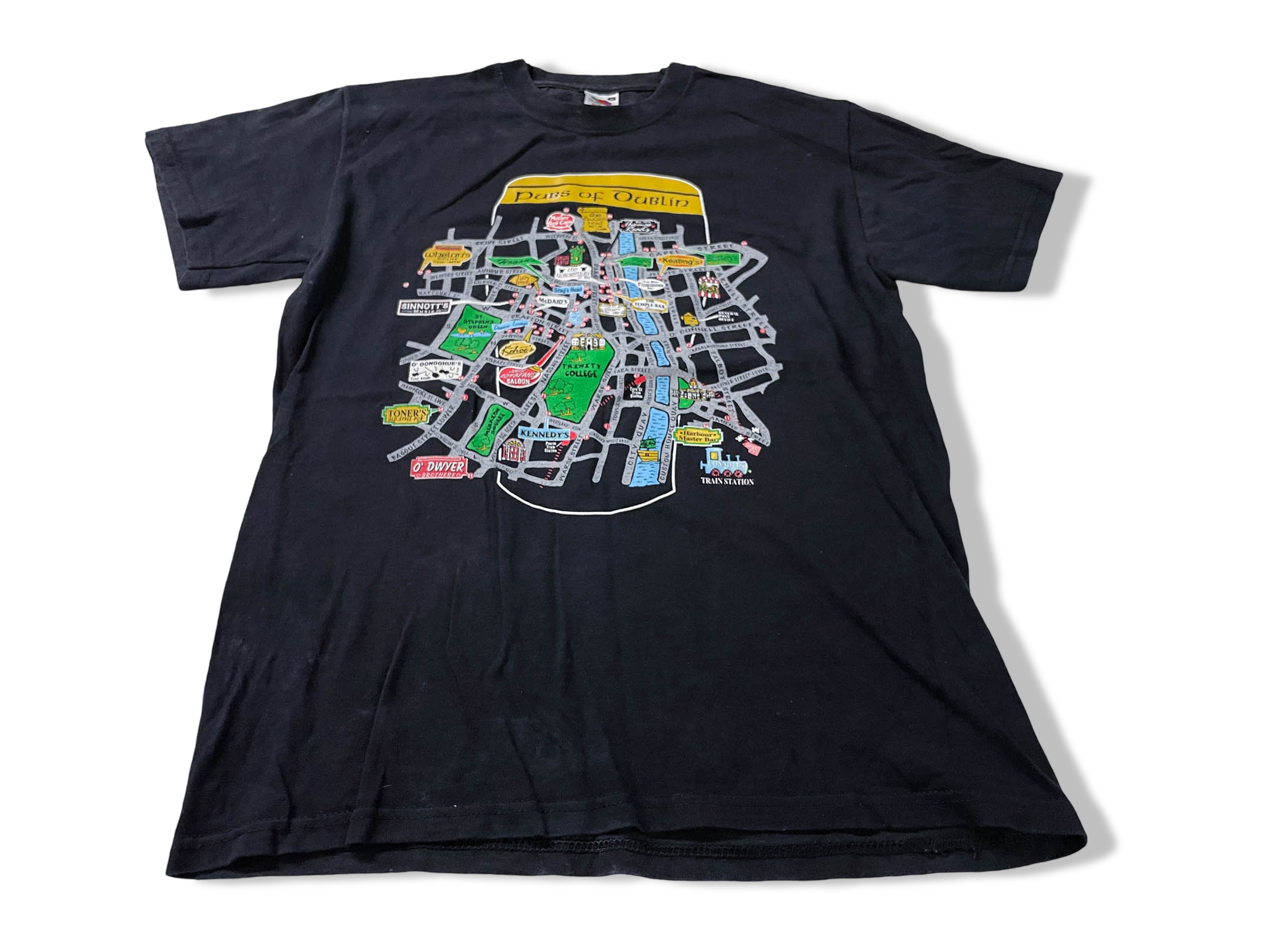 Vintage Men's Fruit of the loom Pubs of Dublin graphics black tees in M|L27 W18|SKU 4130