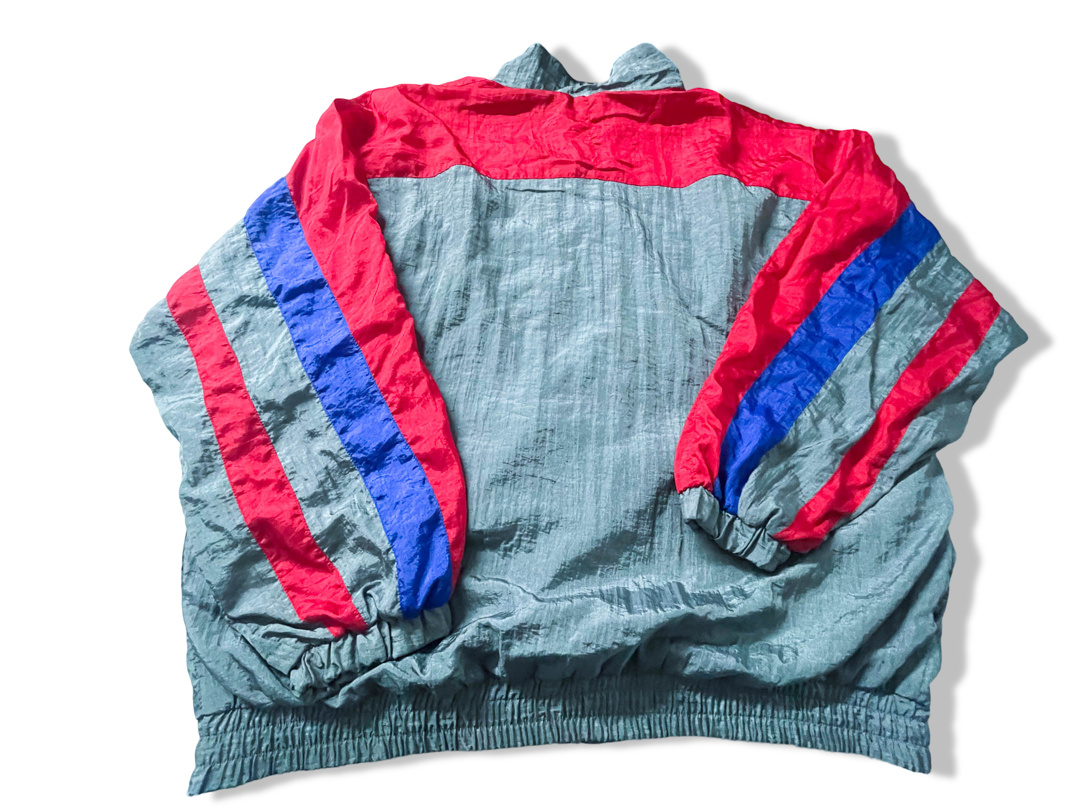 Vintage Men's grey colorblock large full zip shell track top |L30W24|SKU3892