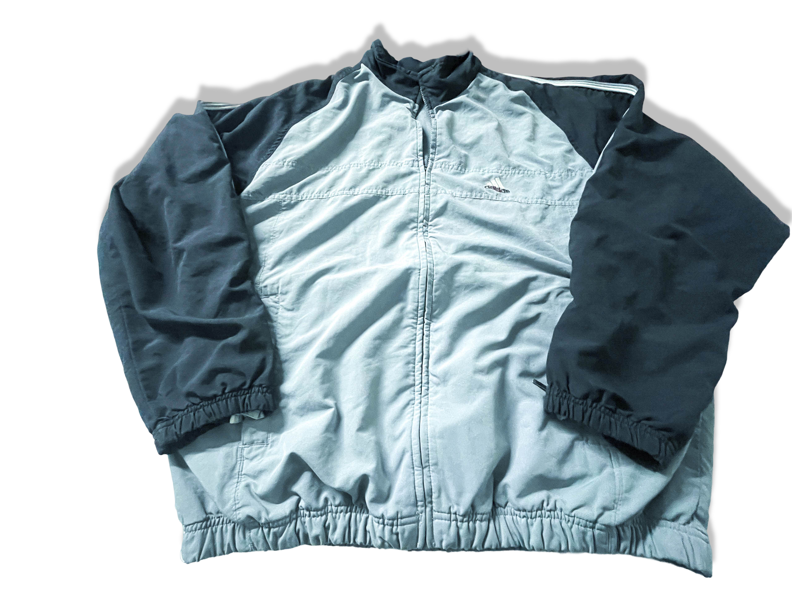 Vintage Men's Adidas Grey colorblock full zip track top in L made in Indonesia|L29W23|SKU 3894